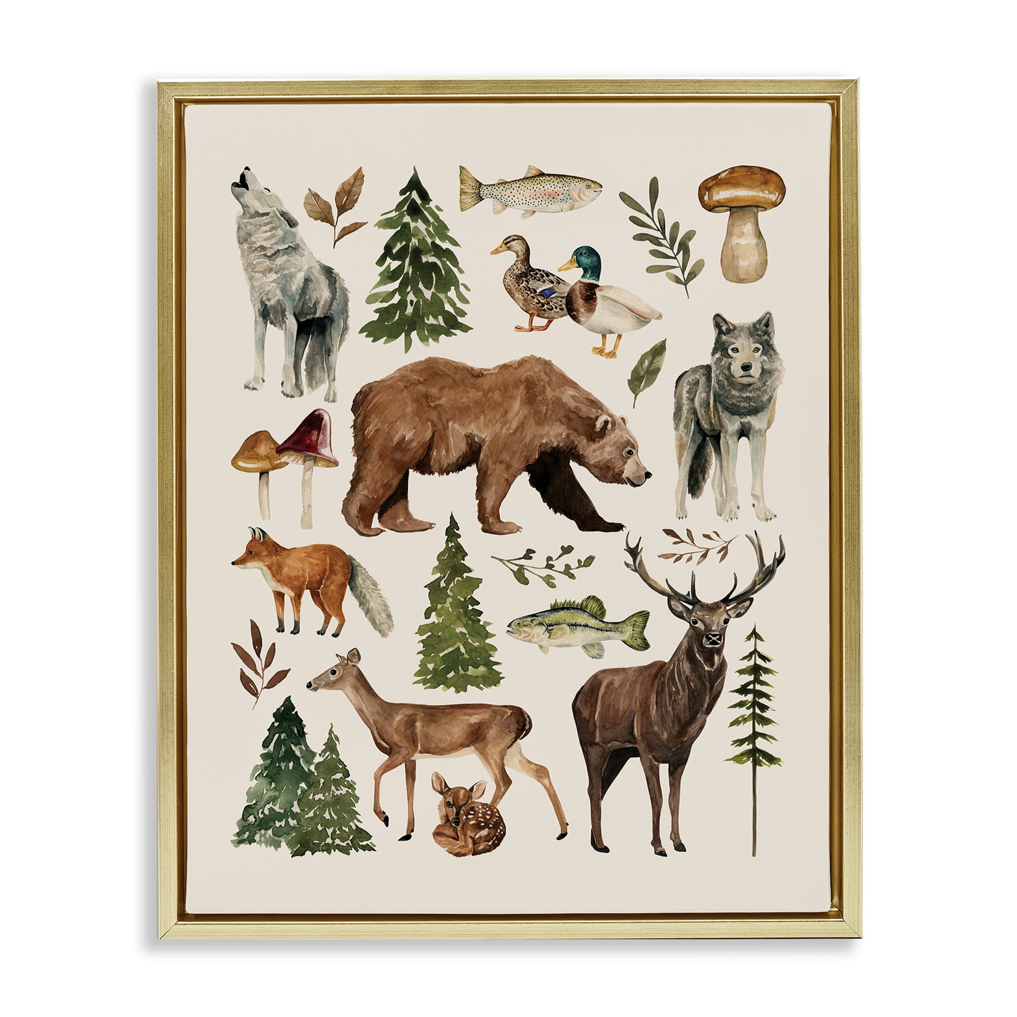 Stupell Industries The Wild Wood Animals Gold Framed Floater Canvas Wall Art, design by Bethany Sandoval