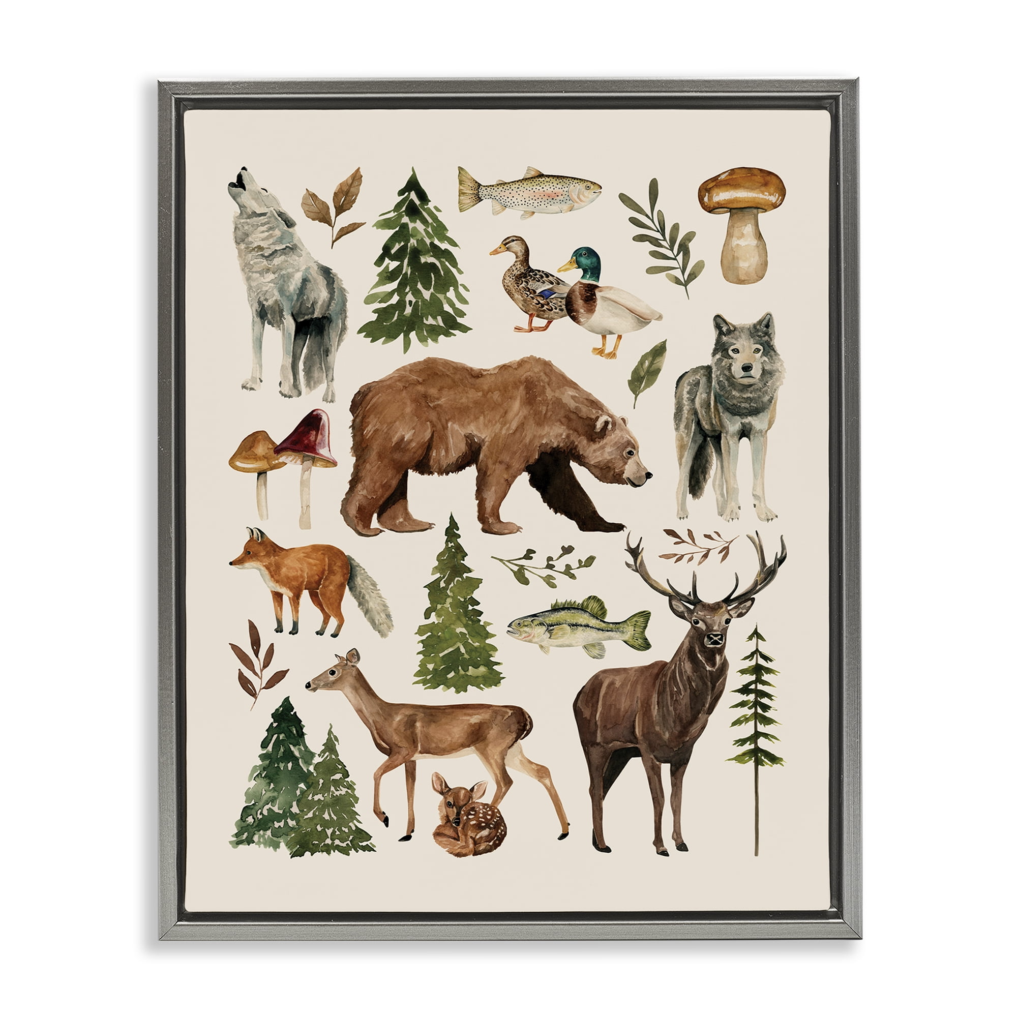 Stupell Industries The Wild Wood Animals Gray Framed Floater Canvas Wall Art, design by Bethany Sandoval