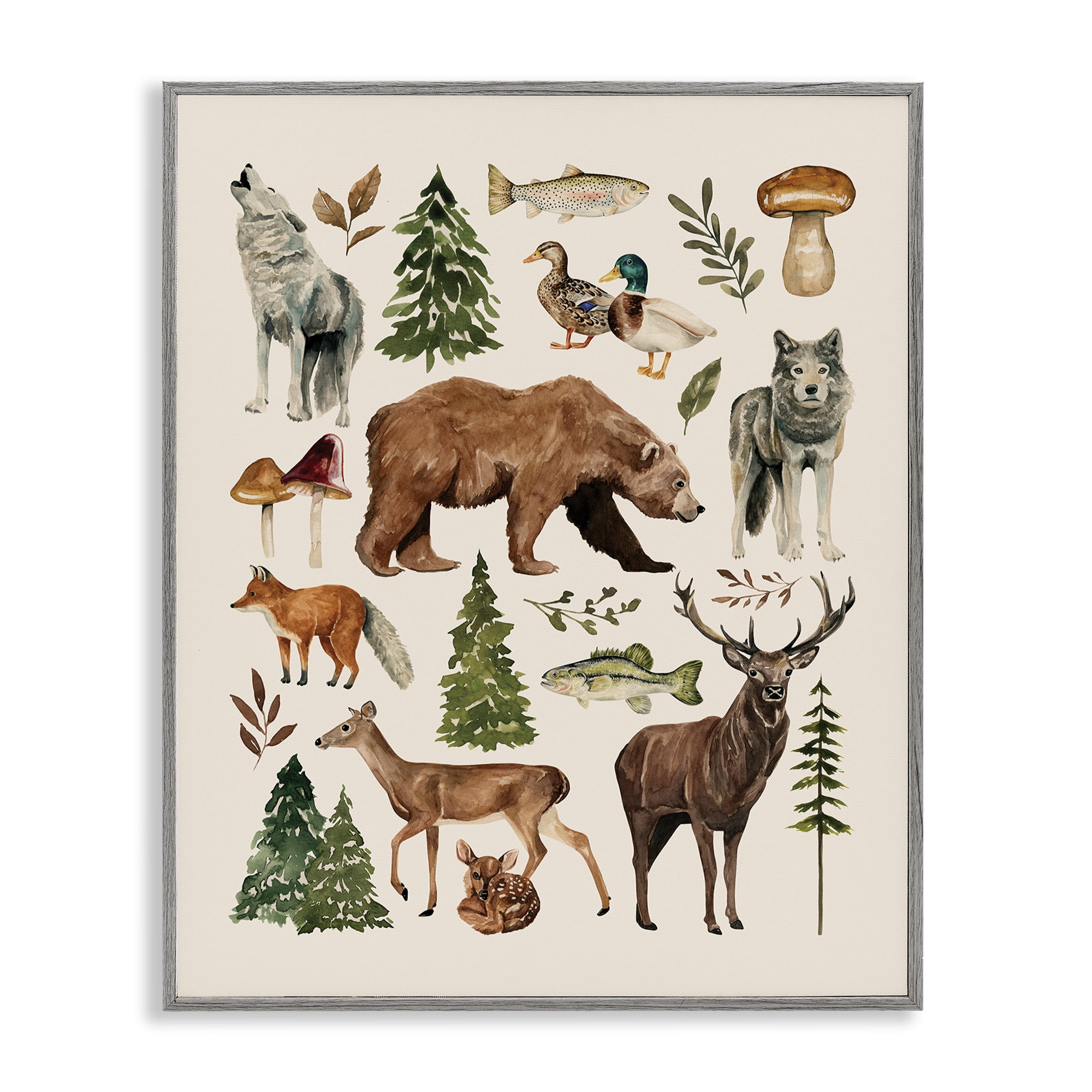 Stupell Industries The Wild Wood Animals Gray Framed Giclee Art, design by Bethany Sandoval