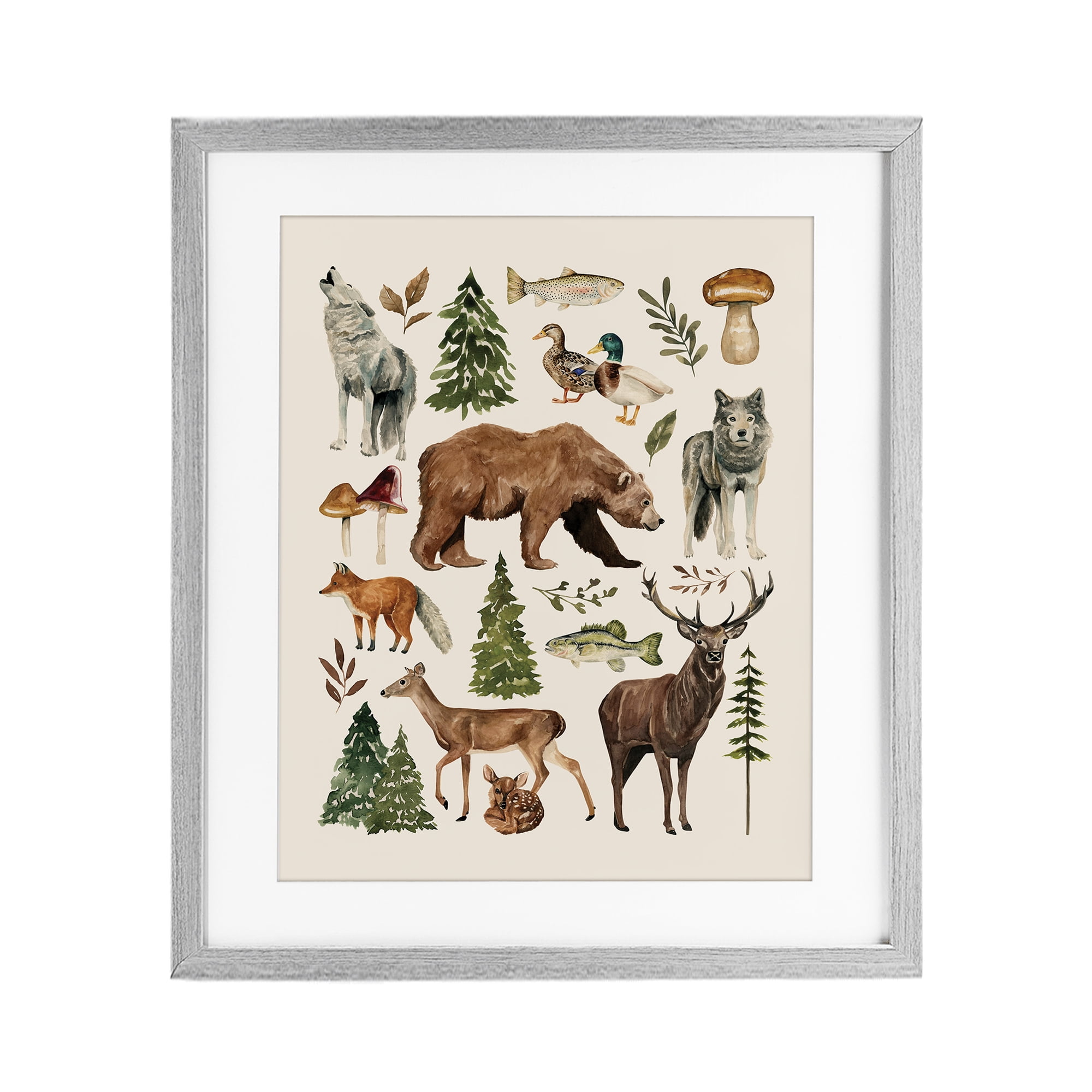 Stupell Industries The Wild Wood Animals Gray Framed Print Under Glass, design by Bethany Sandoval