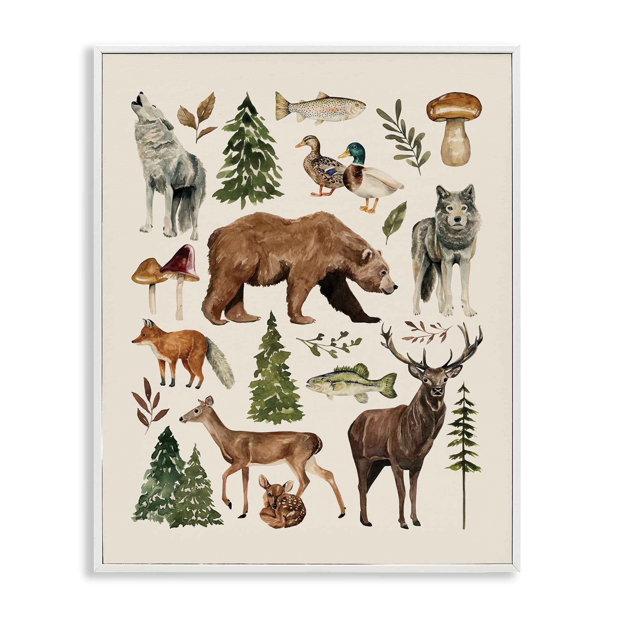 Stupell Industries The Wild Wood Animals White Framed Giclee Art, design by Bethany Sandoval