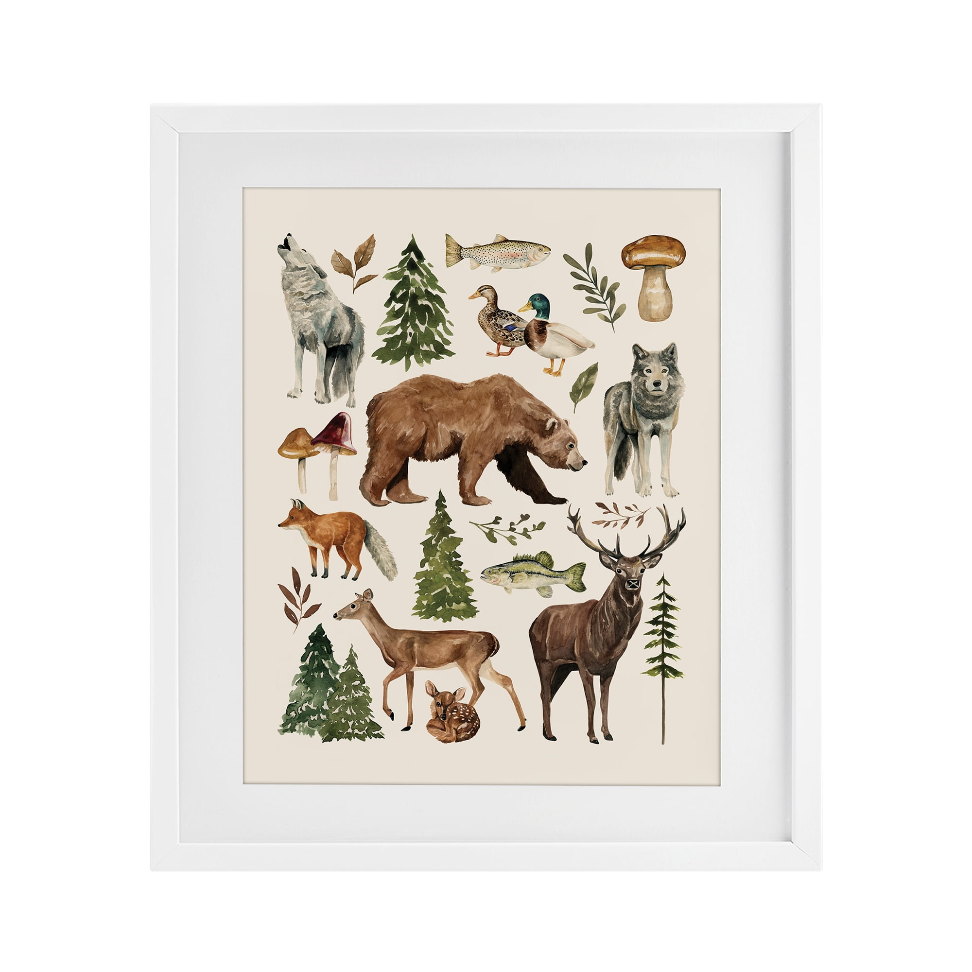 Stupell Industries The Wild Wood Animals White Framed Print Under Glass, design by Bethany Sandoval