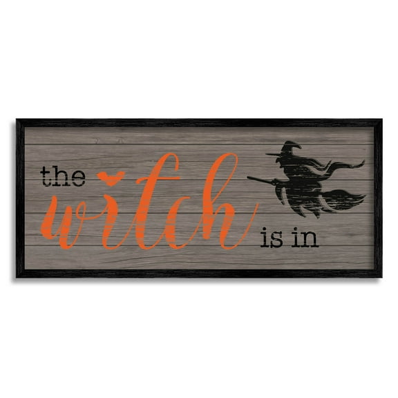 Stupell Industries The Witch Is In Halloween Sign Graphic Art Black Framed Art Print Wall Art, Design by CAD Designs