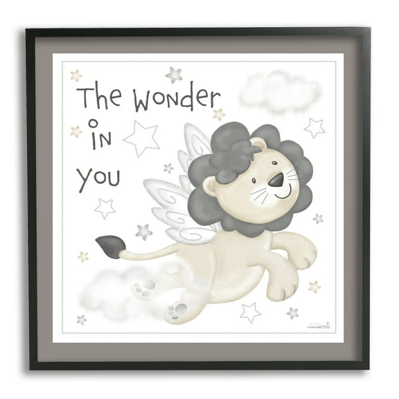 Stupell Industries The Wonder in You Lion Animals & Insects Painting Black Framed Art Print Wall Art, 12 x 12