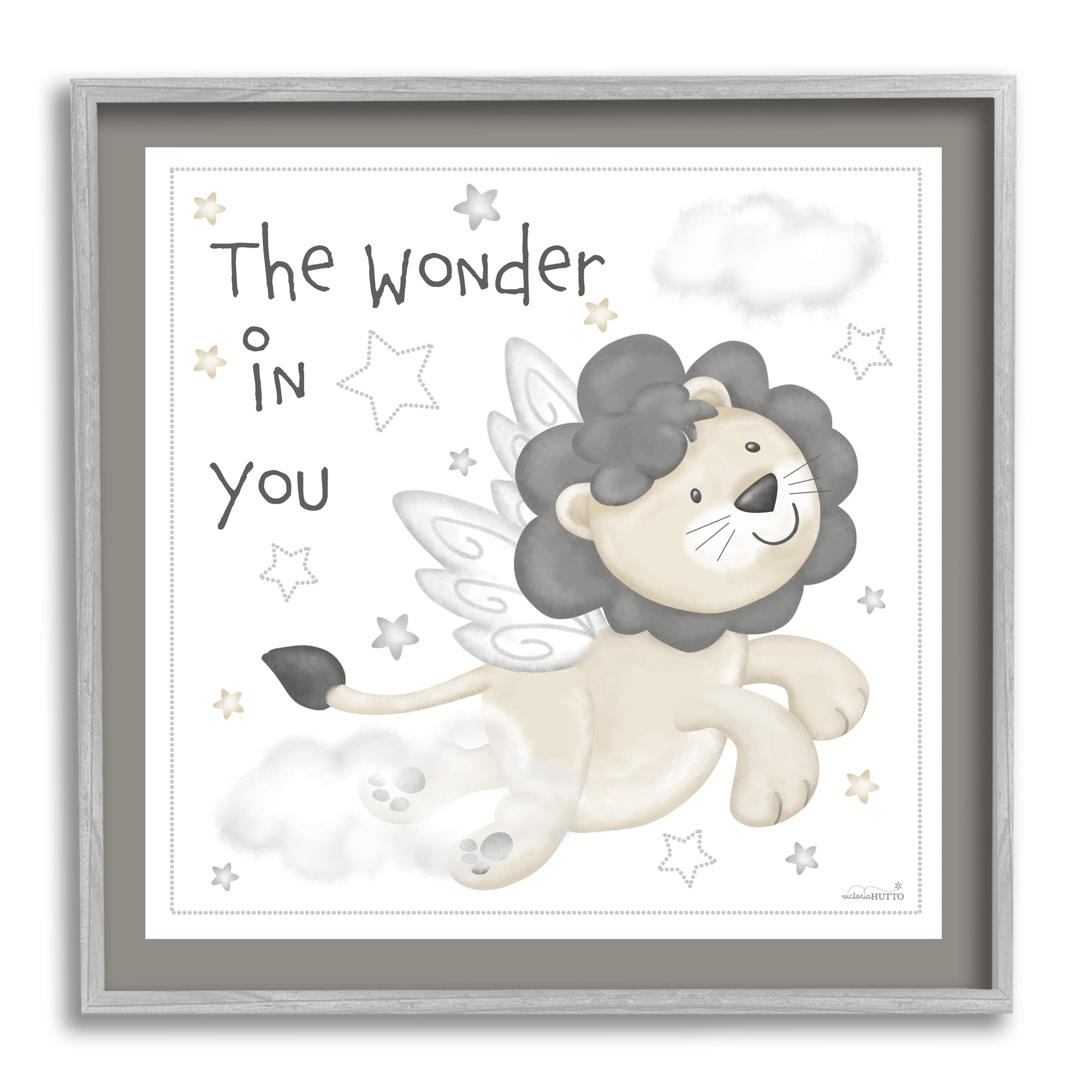 Stupell Industries The Wonder in You Lion Animals & Insects Painting Gray Framed Art Print Wall Art, 24 x 24