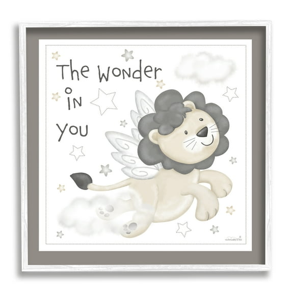 Stupell Industries The Wonder in You Lion Animals & Insects Painting White Framed Art Print Wall Art, 12 x 12