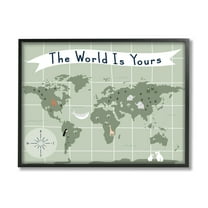 Stupell Industries The World Is Yours Phrase Kid's Green World Map, 16 x 20, Designed by Daphne Polselli