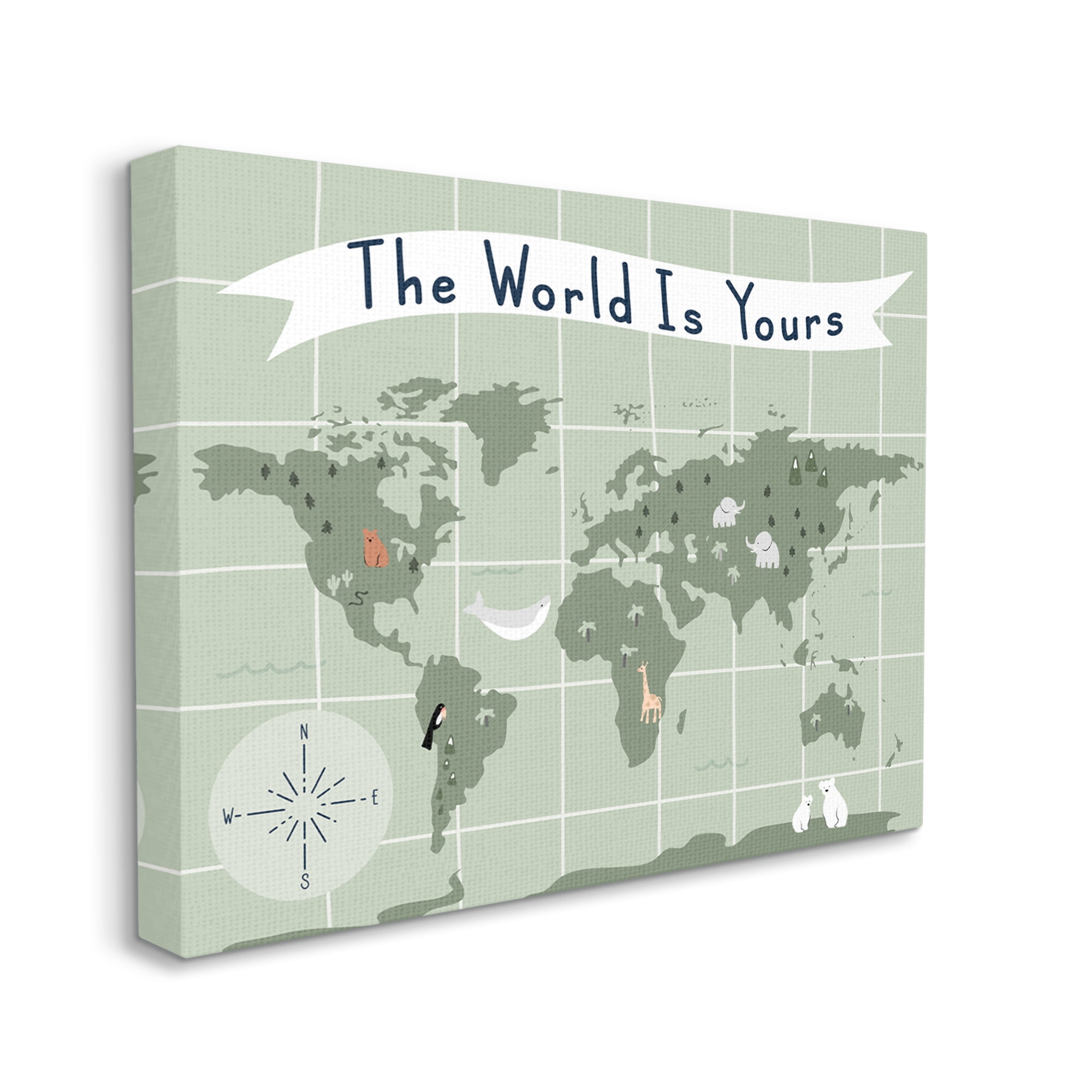 Stupell Industries The World Is Yours Phrase Kid's Green World Map, 24 x 30, Designed by Daphne Polselli