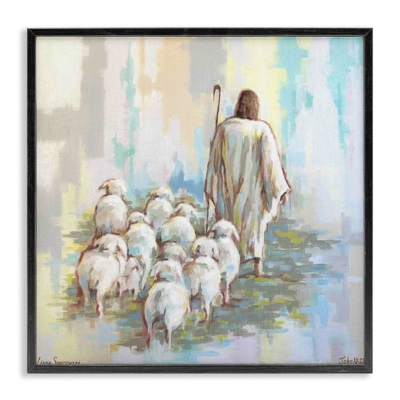 Stupell Industries They Follow Me with Jesus Spiritual Painting Black Framed Art Print Wall Art, 12 x 12