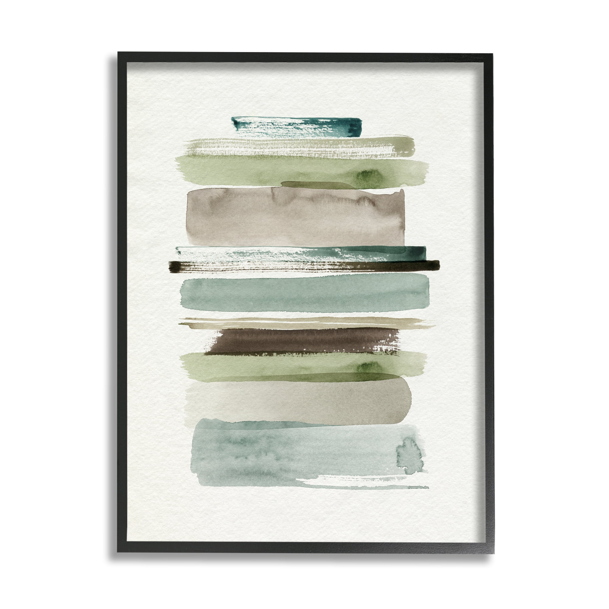 Stupell Industries Thick Line Shape Abstraction Green Brown Striped Layers Abstract Painting Black Framed Art Print Wall Art, 24 x 30