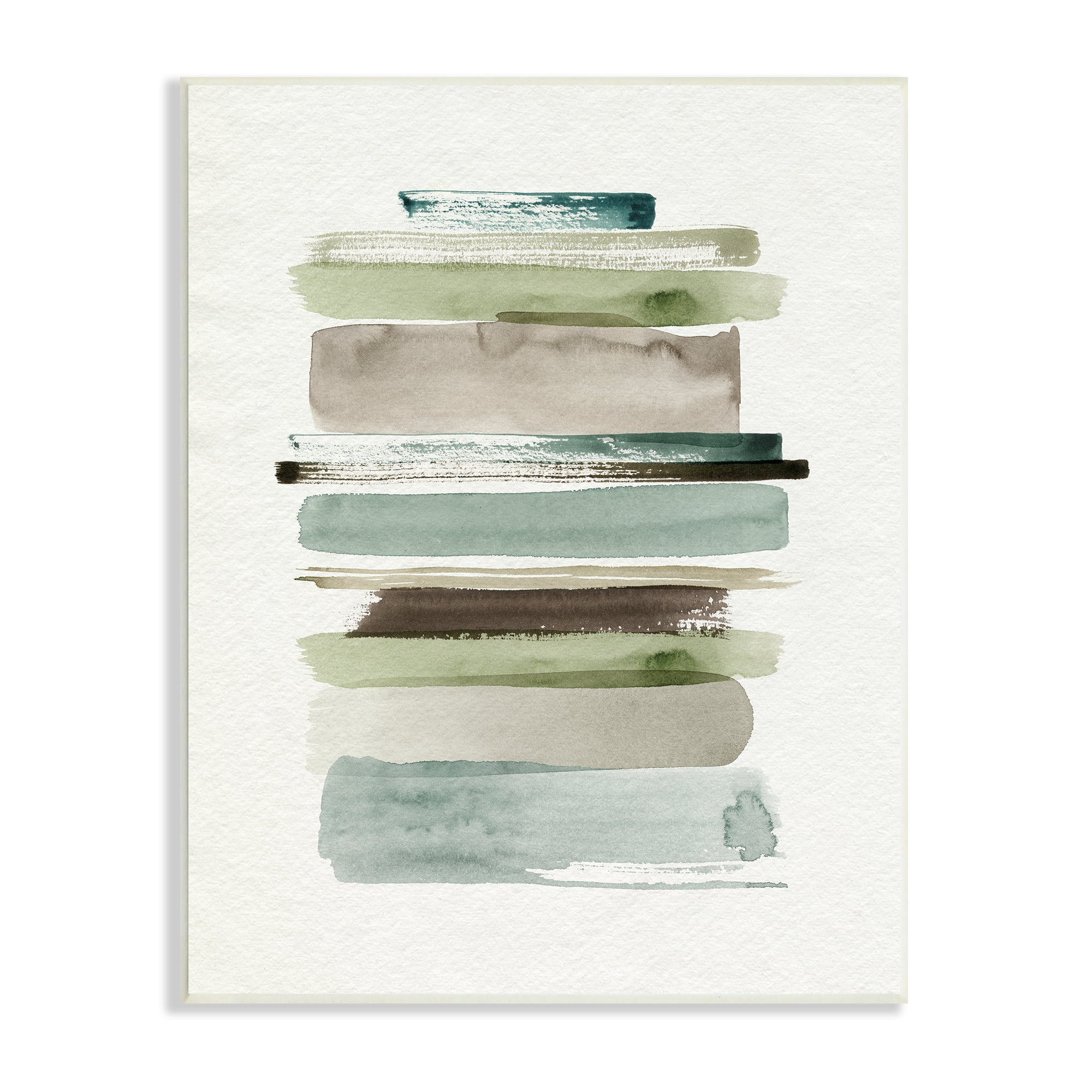 Stupell Industries Thick Line Shape Abstraction Green Brown Striped Layers Abstract Painting Unframed Art Print Wall Art, 13 x 19