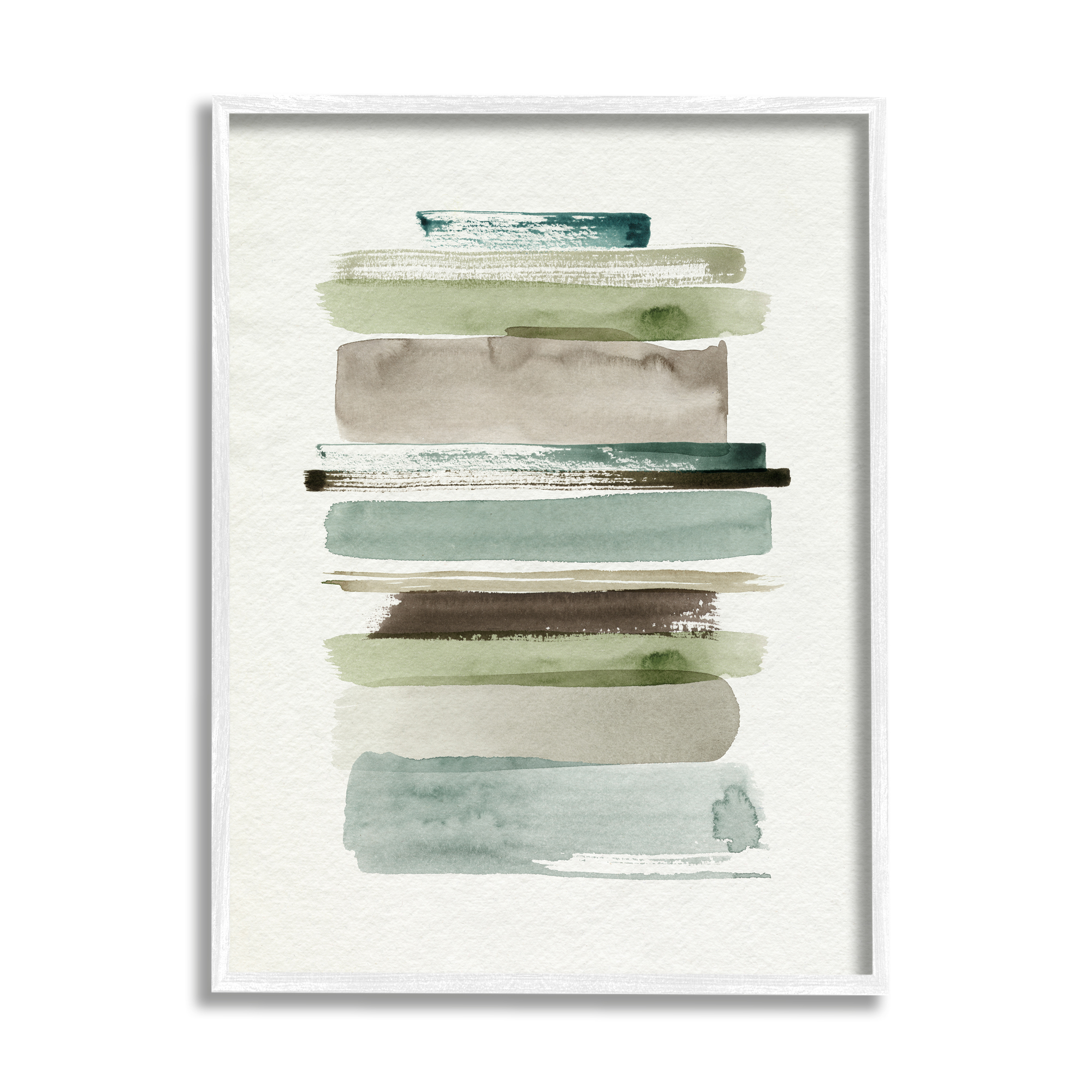 Stupell Industries Thick Line Shape Abstraction Green Brown Striped Layers Abstract Painting White Framed Art Print Wall Art, 16 x 20