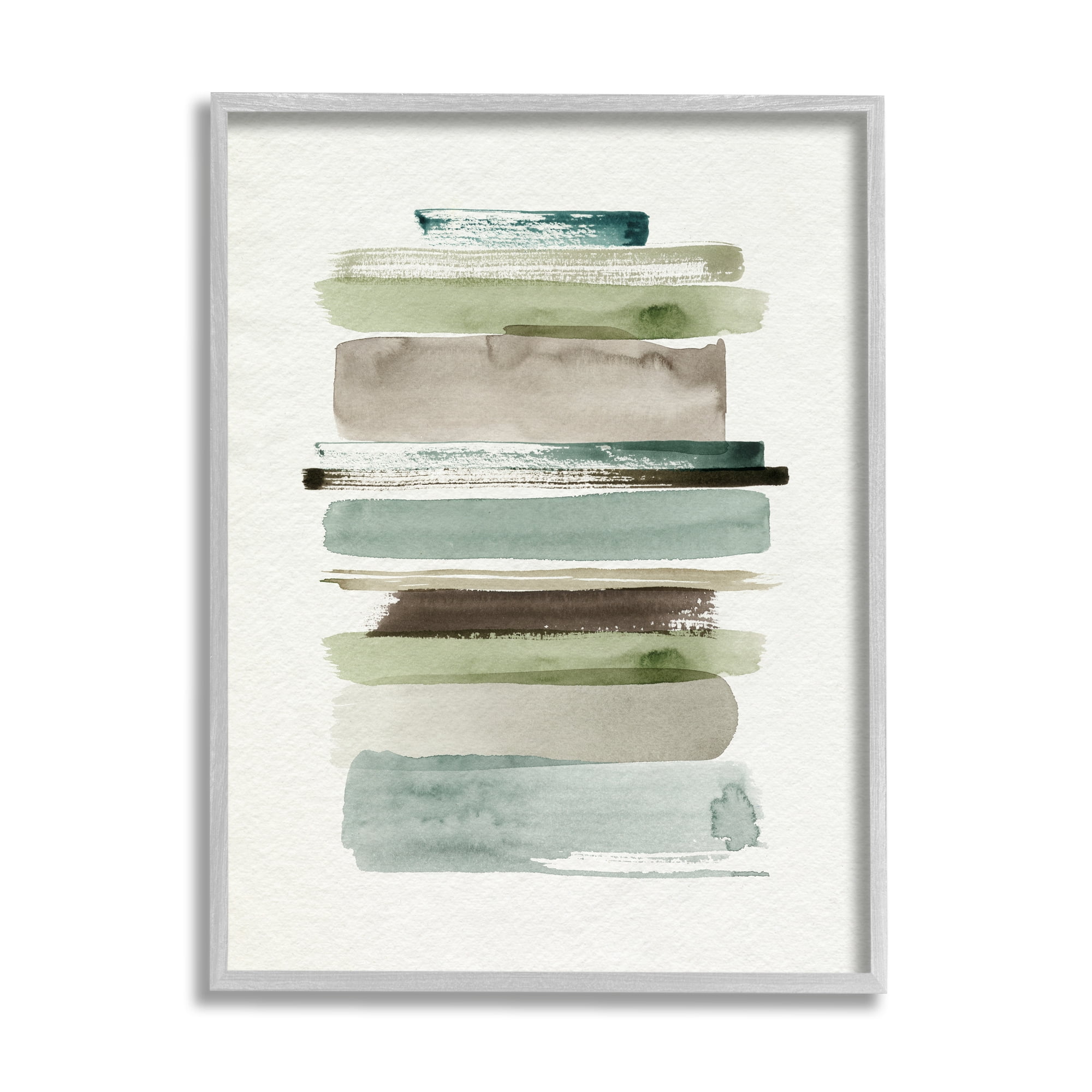 Stupell Industries Thick Line Shape Abstraction Green Brown Striped Layers Modern Painting Gray framed Art Print Wall Art, 11 x 14, Design by Grace Popp