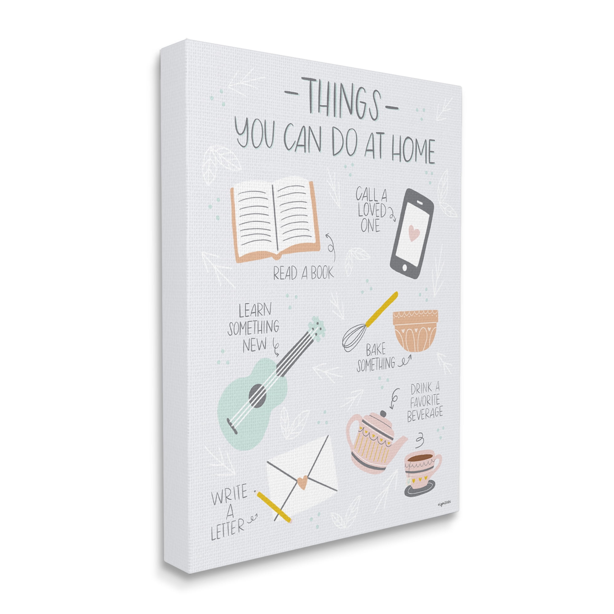 Stupell Industries Things To Do At Home Illustrated Self Care Guide Novelty Painting Gallery-Wrapped Canvas Print Wall Art, 24 x 30, Design by Kyra Brown