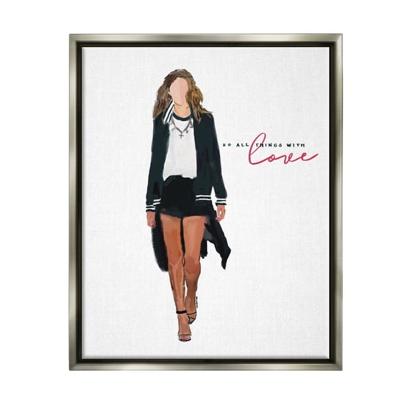 Stupell Industries All Things With Love Inspiring Glam Fashion Woman Graphic Art Luster Gray Floating Framed Canvas Print Wall Art, Design by Amelia Noyes