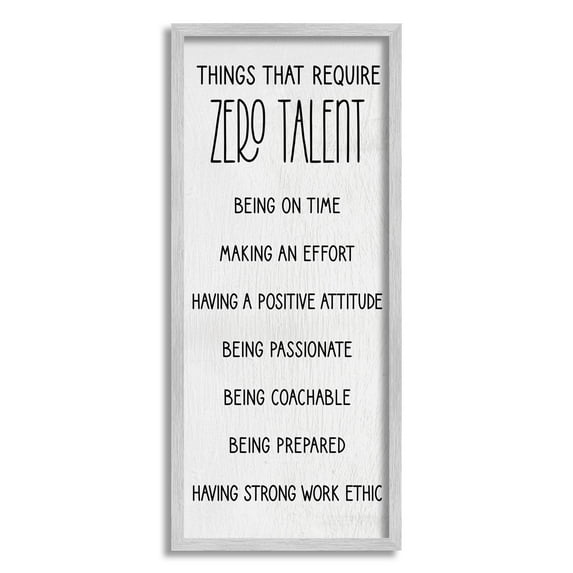 Stupell Industries Things That Require Zero Talent List Graphic Art Gray Framed Art Print Wall Art, Design by Lil' Rue