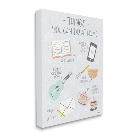 Stupell Industries Things To Do At Home Illustrated Self Care Guide Novelty Painting Gallery-Wrapped Canvas Print Wall Art, 24 x 30, Design by Kyra Brown
