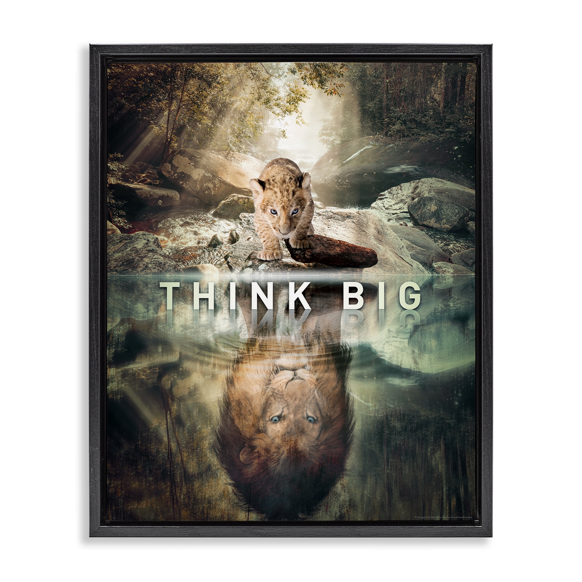 Stupell Industries Think Big Lion & Cub Animals Painting Black Floater Framed Canvas Art Print Wall Art, 17 x 21