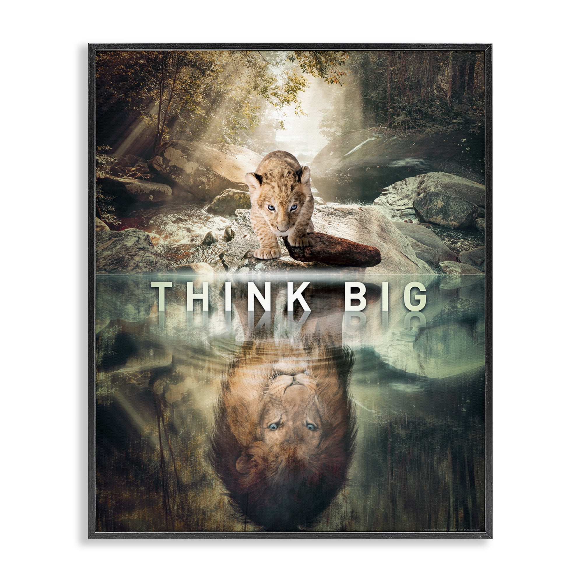 Stupell Industries Think Big Lion & Cub Animals Painting Black Framed Art Print Wall Art, 24 x 30