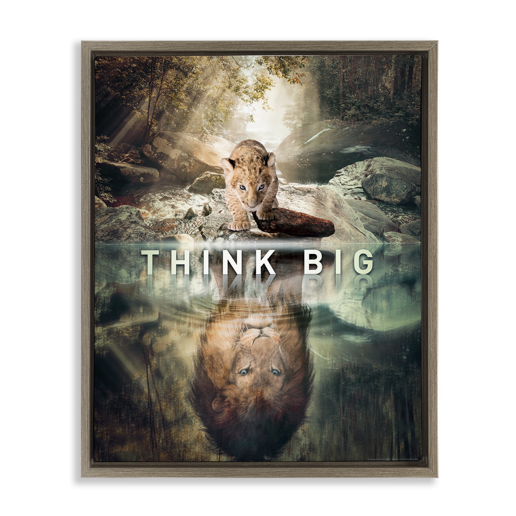 Stupell Industries Think Big Lion & Cub Animals Painting Brown Floater Framed Canvas Art Print Wall Art, 17 x 21