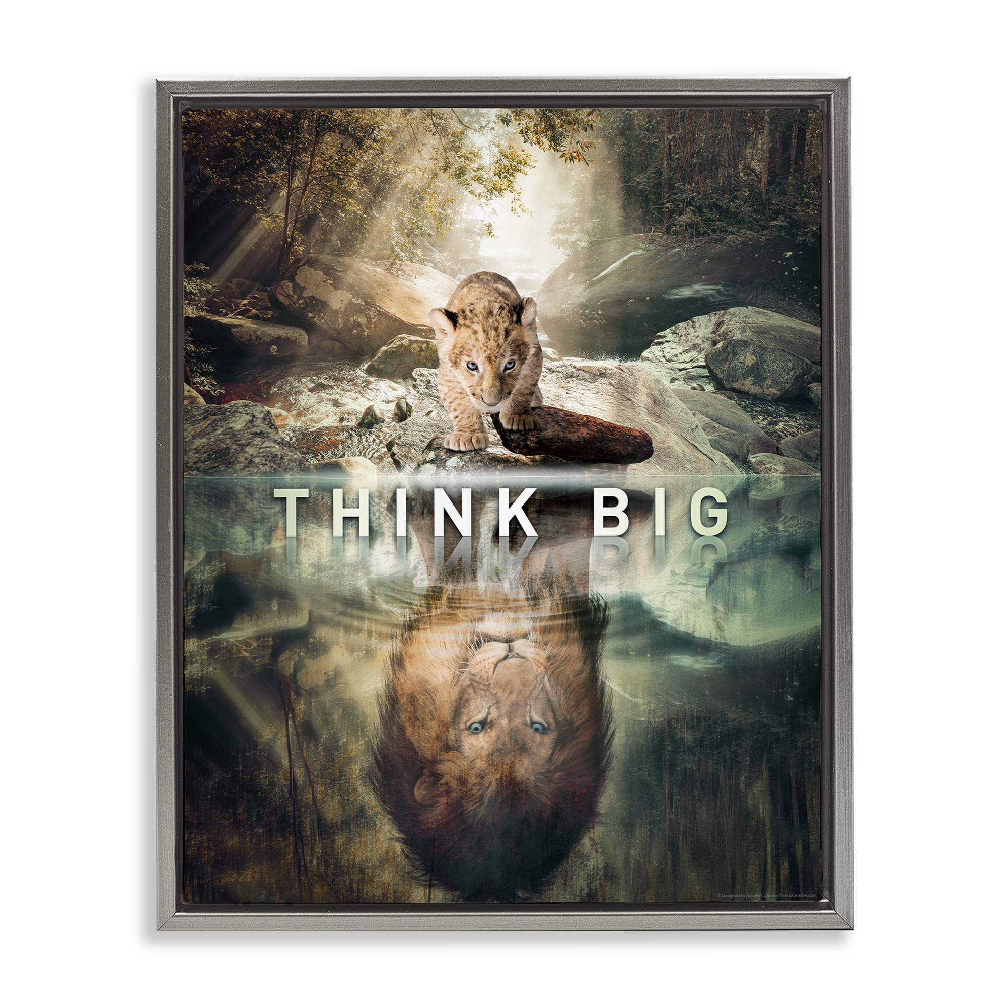 Stupell Industries Think Big Lion & Cub Animals Painting Gray Floater Framed Canvas Art Print Wall Art, 17 x 21