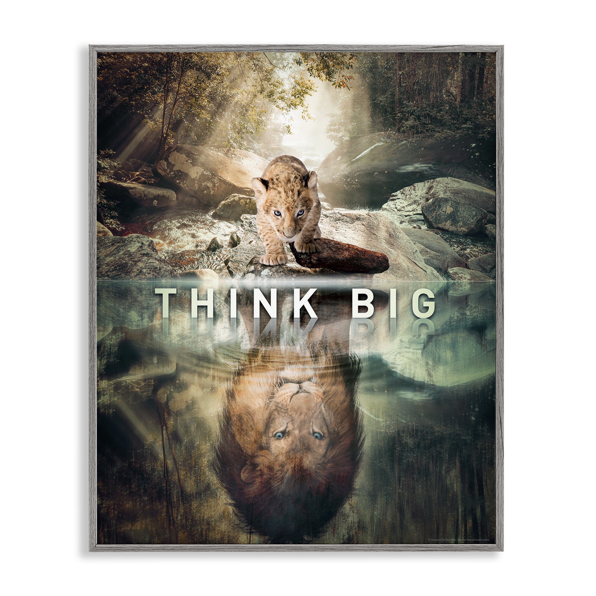 Stupell Industries Think Big Lion & Cub Animals Painting Gray Framed Art Print Wall Art, 24 x 30