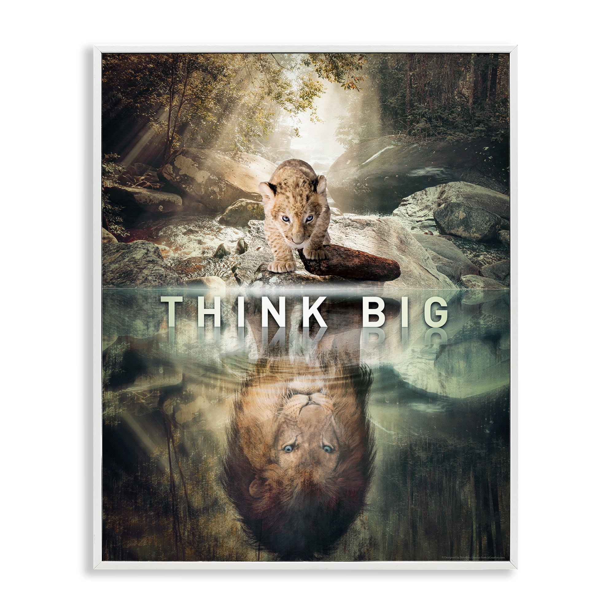 Stupell Industries Think Big Lion & Cub Animals Painting White Framed Art Print Wall Art, 11 x 14