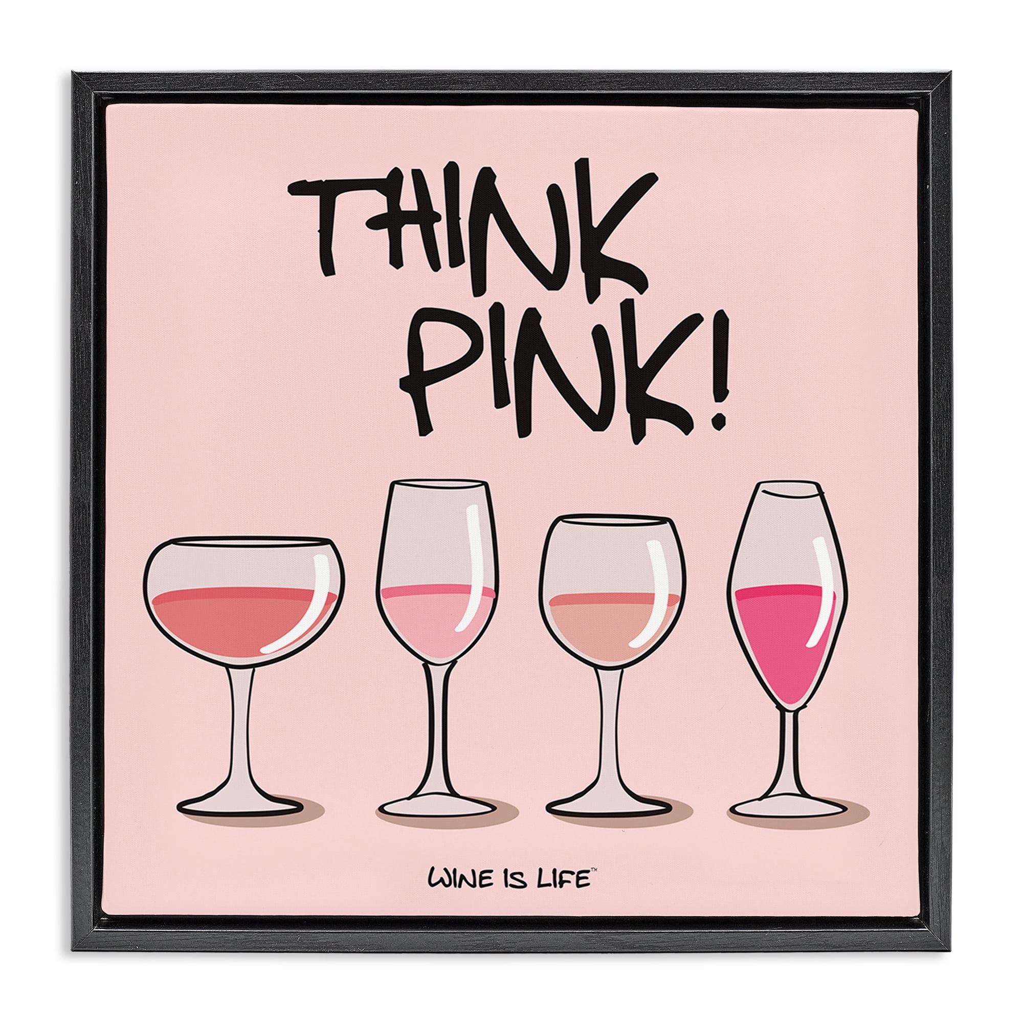 Stupell Industries Think Pink Champagne Food & Beverage Painting Black Floater Framed Canvas Art Print Wall Art, 25 x 25