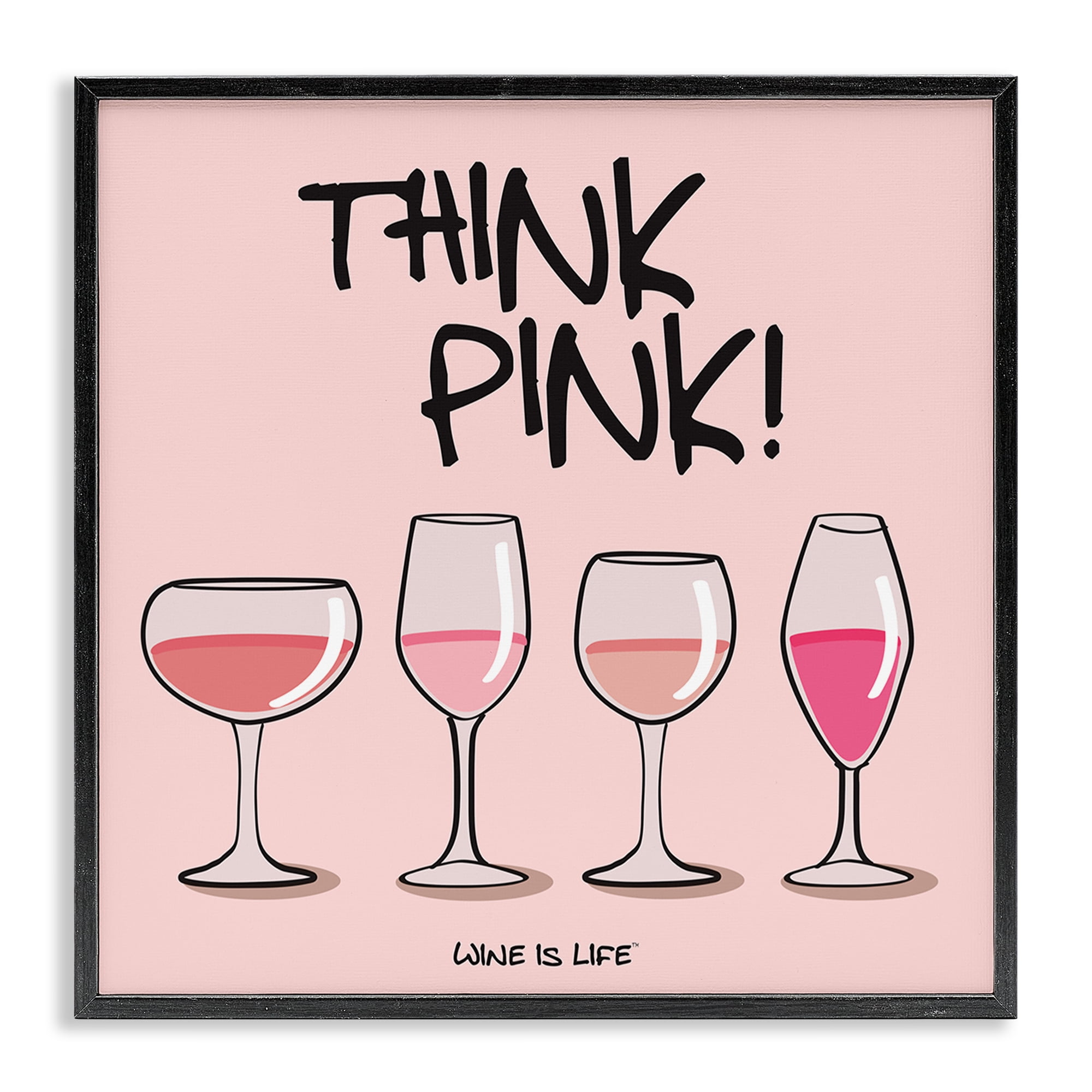 Stupell Industries Think Pink Champagne Food & Beverage Painting Black Framed Art Print Wall Art, 24 x 24