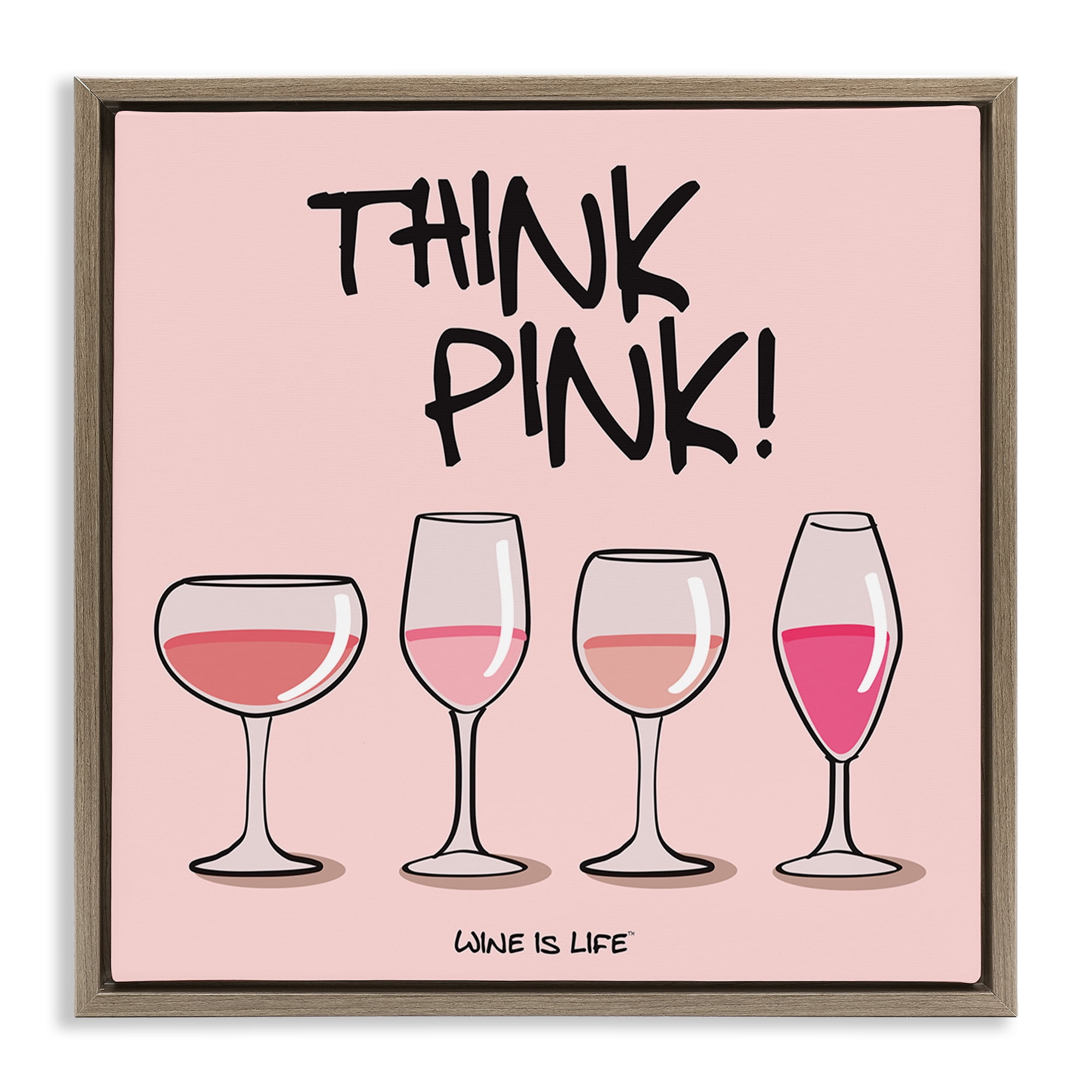 Stupell Industries Think Pink Champagne Food & Beverage Painting Brown Floater Framed Canvas Art Print Wall Art, 25 x 25