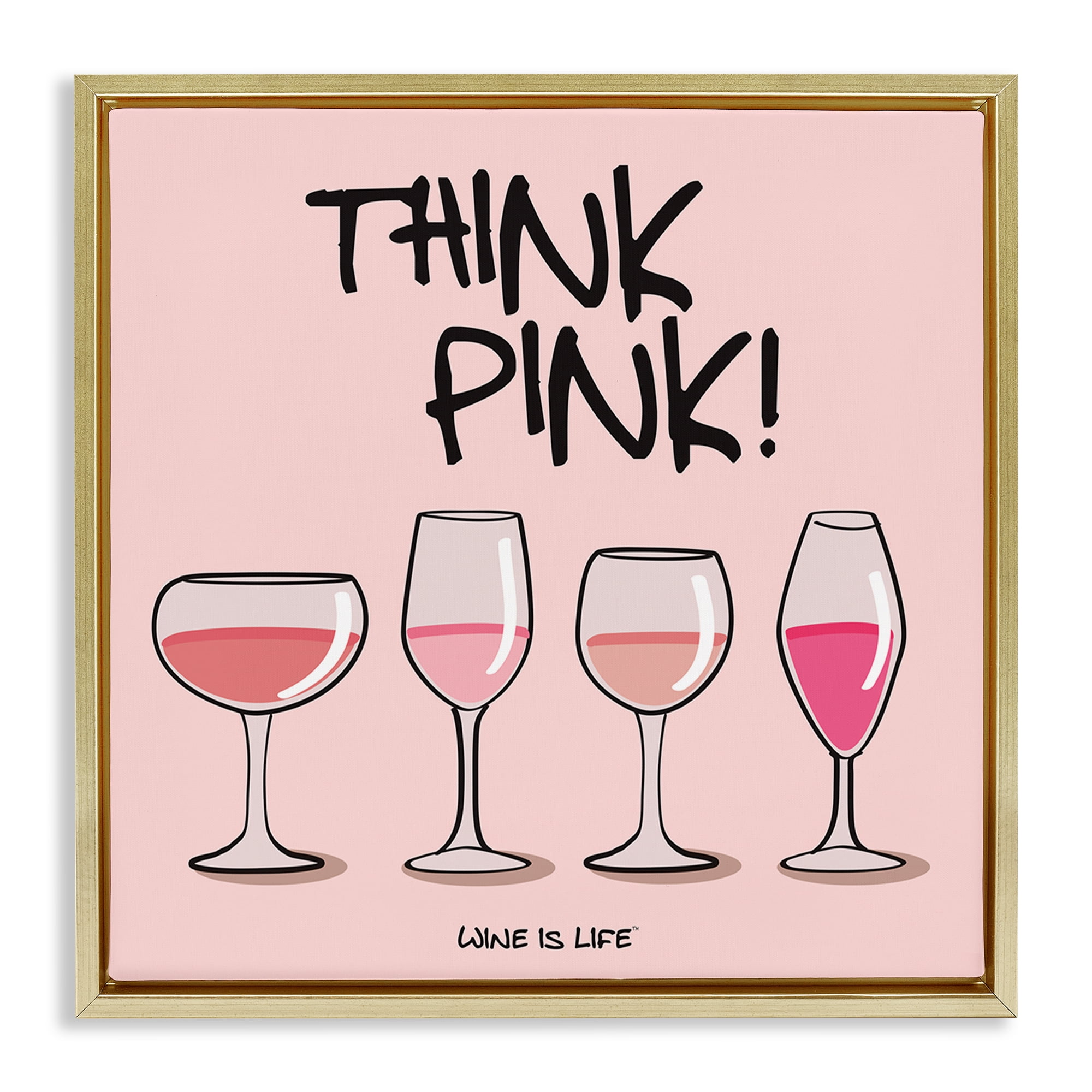 Stupell Industries Think Pink Champagne Food & Beverage Painting Gold Floater Framed Canvas Art Print Wall Art, 25 x 25