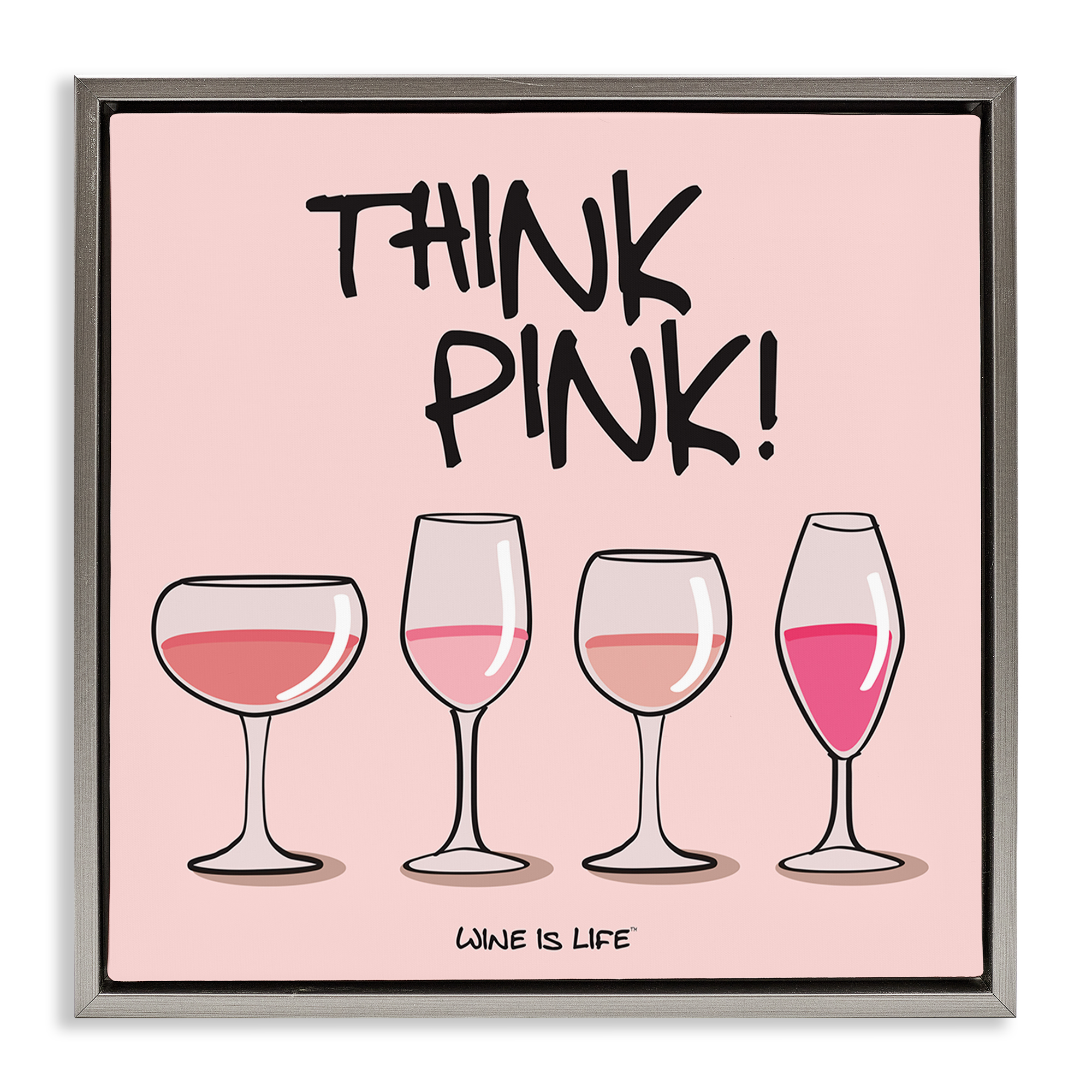 Stupell Industries Think Pink Champagne Food & Beverage Painting Gray Floater Framed Canvas Art Print Wall Art, 25 x 25