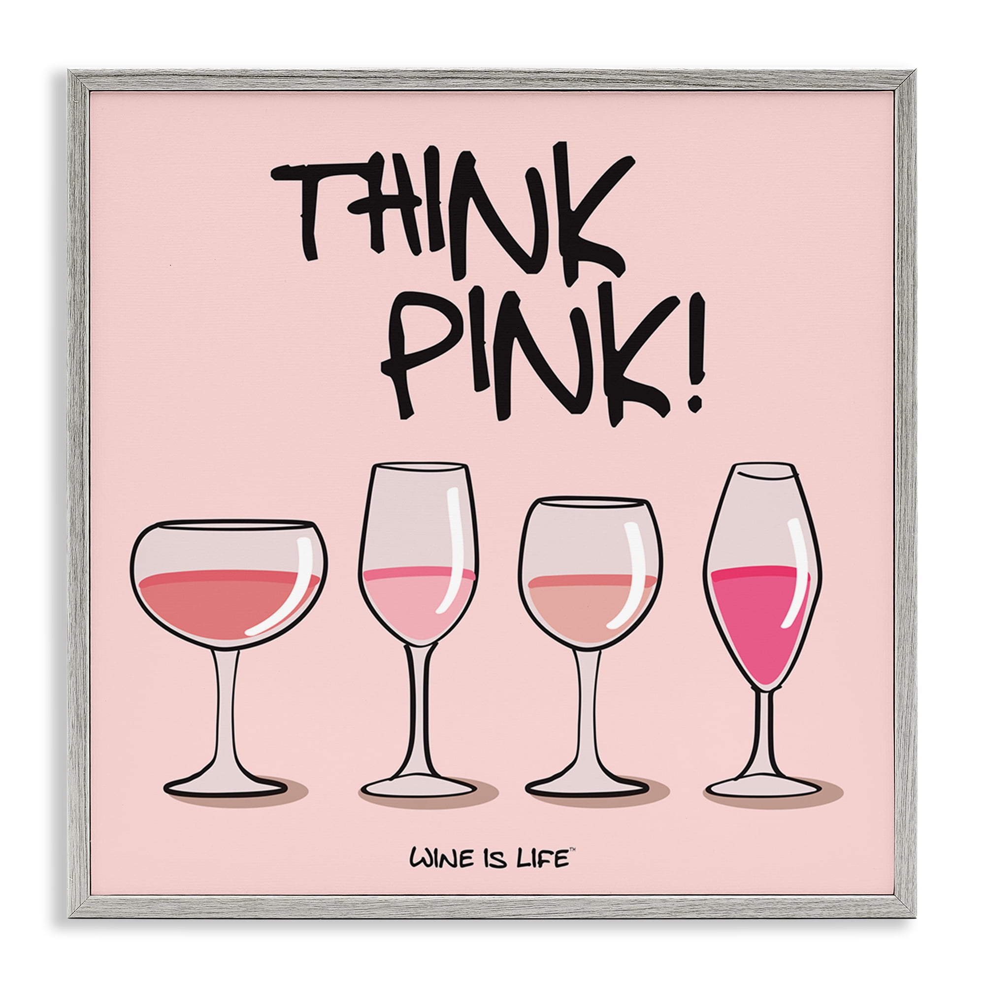 Stupell Industries Think Pink Champagne Food & Beverage Painting Gray Framed Art Print Wall Art, 17 x 17
