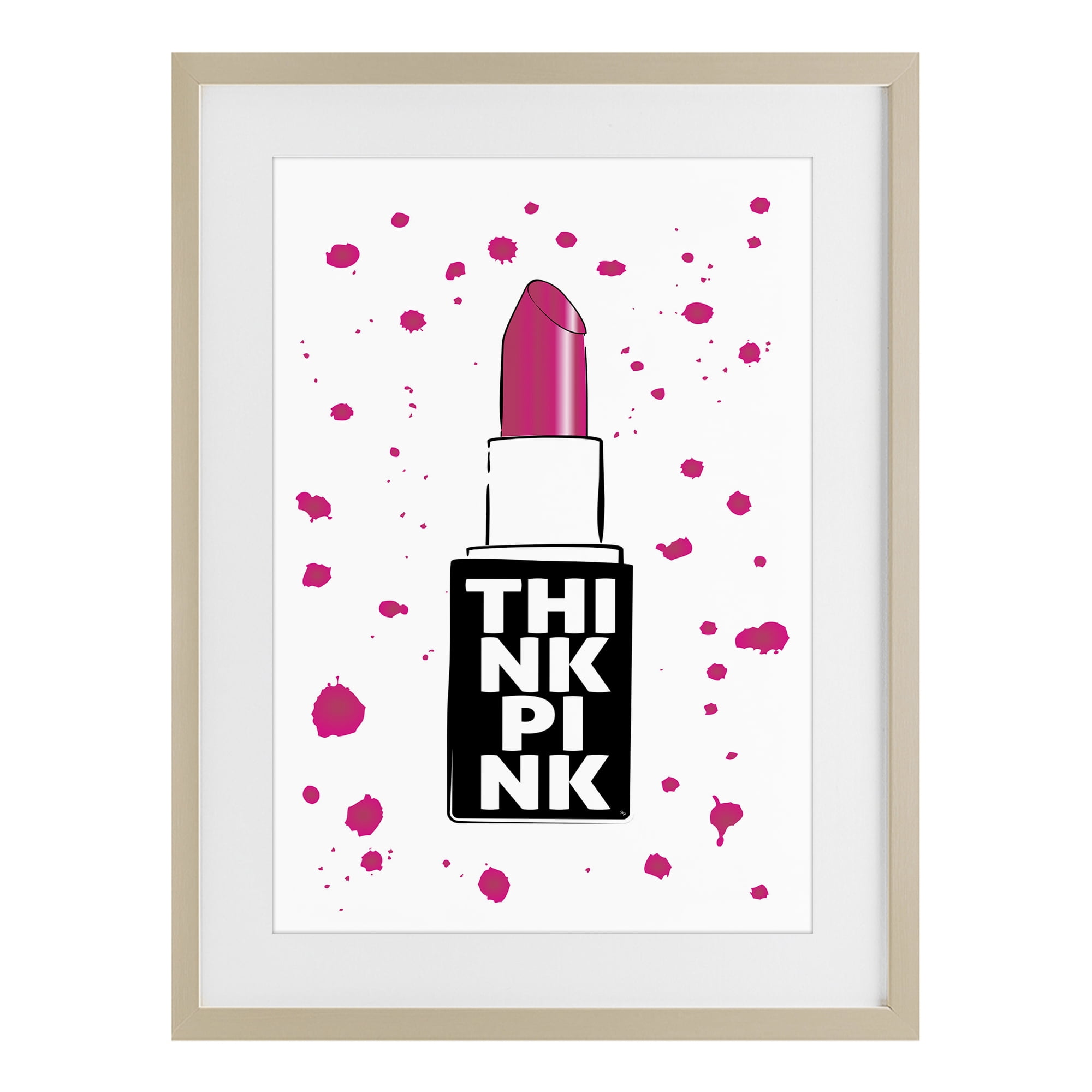 Stupell Industries Think Pink Lipstick Birch Framed Print Under Glass, design by Martina Pavlova