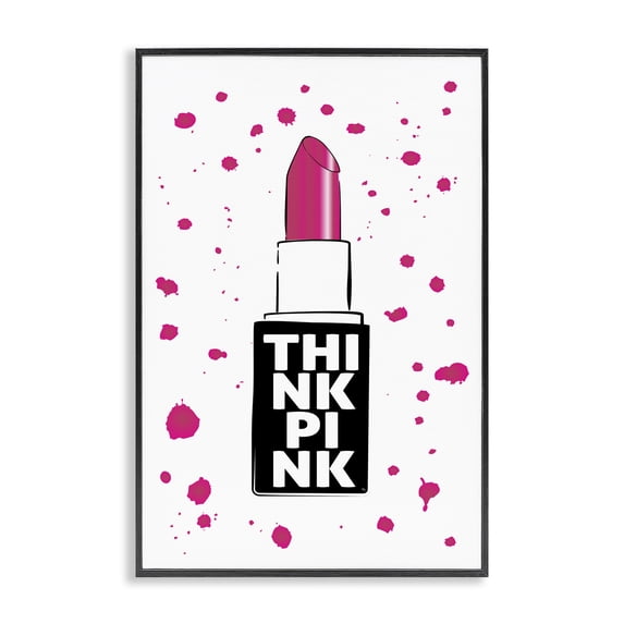 Stupell Industries Art Deco Think Pink Lipstick Black Framed Giclee Art, 12 x 18, by Martina Pavlova