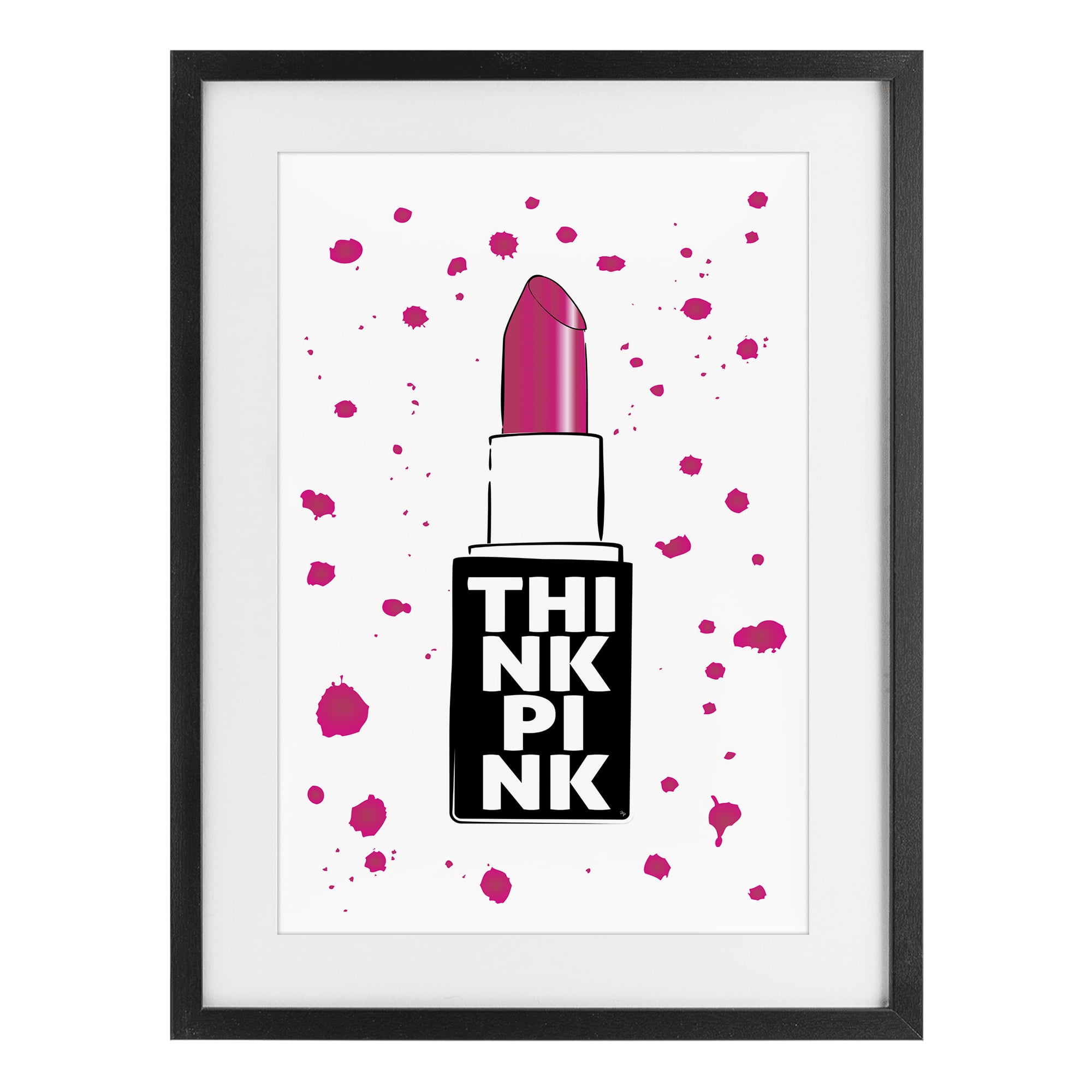 Stupell Industries Think Pink Lipstick Black Framed Print Under Glass, design by Martina Pavlova