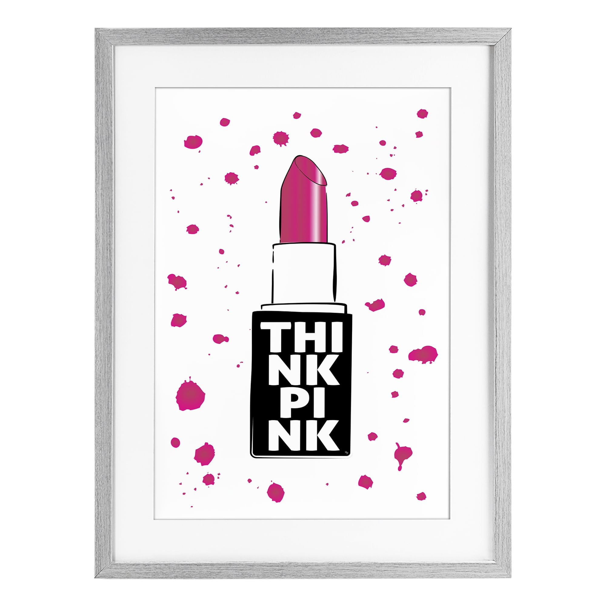 Stupell Industries Think Pink Lipstick Gray Framed Print Under Glass, design by Martina Pavlova