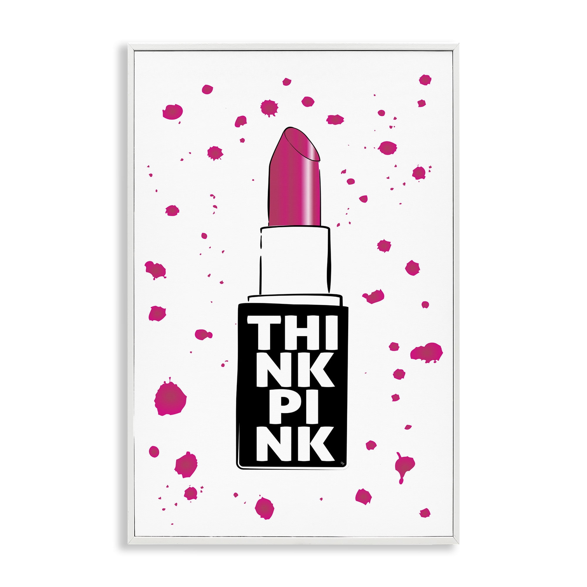 Stupell Industries Think Pink Lipstick White Framed Giclee Art, design by Martina Pavlova