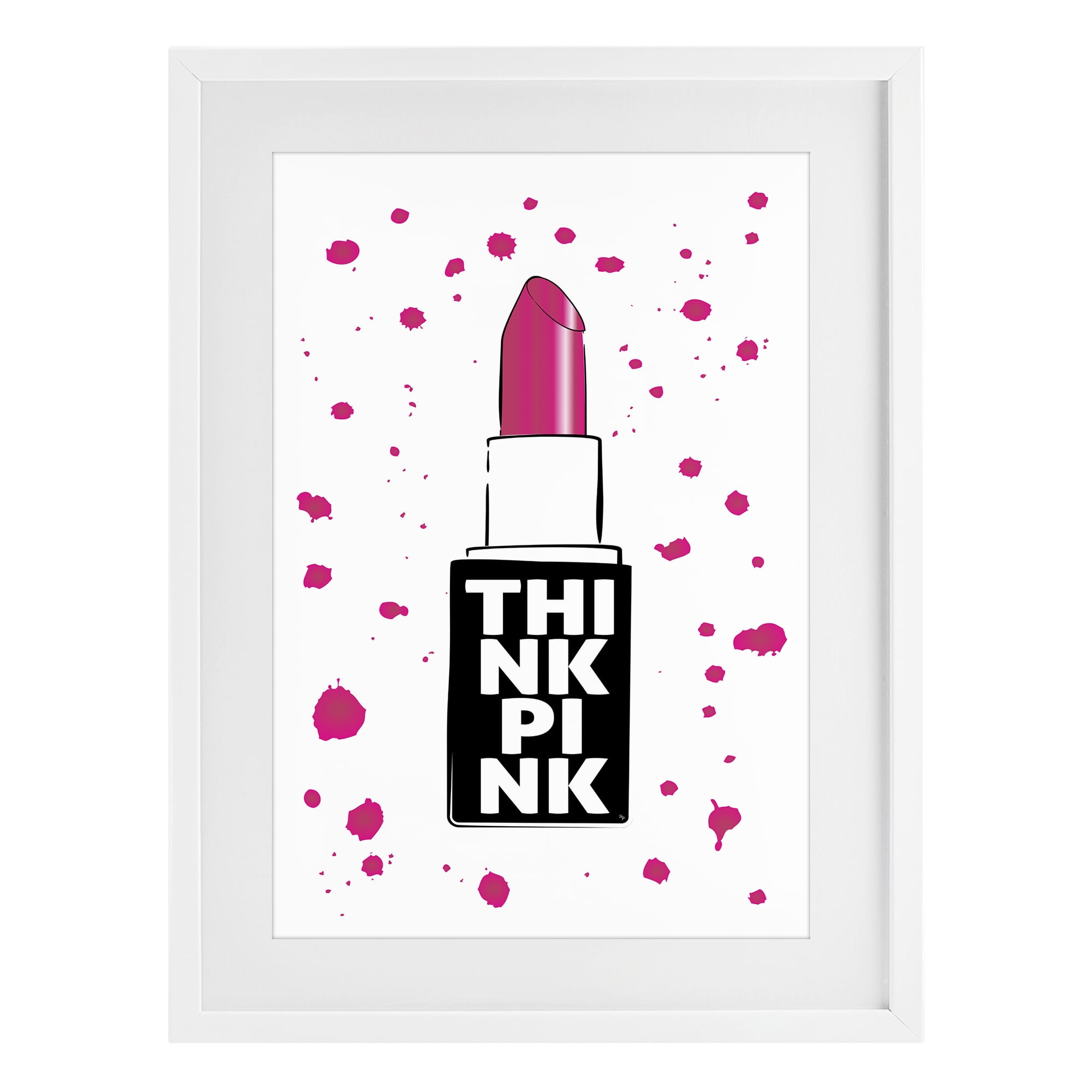 Stupell Industries Think Pink Lipstick White Framed Print Under Glass, design by Martina Pavlova