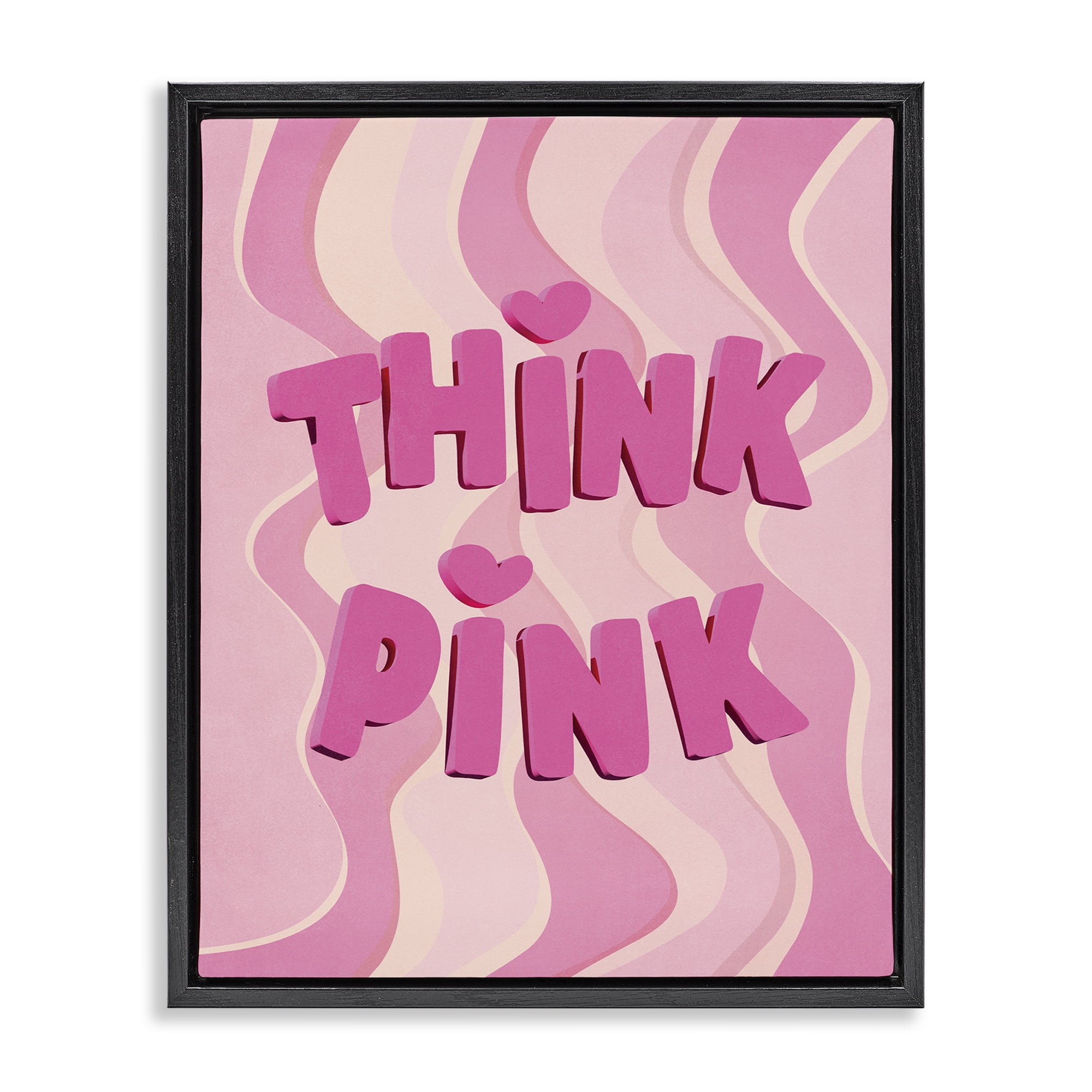 Stupell Industries Think Pink Wavy Pattern Text & Numbers Painting Black Floater Framed Canvas Art Print Wall Art, 25 x 31