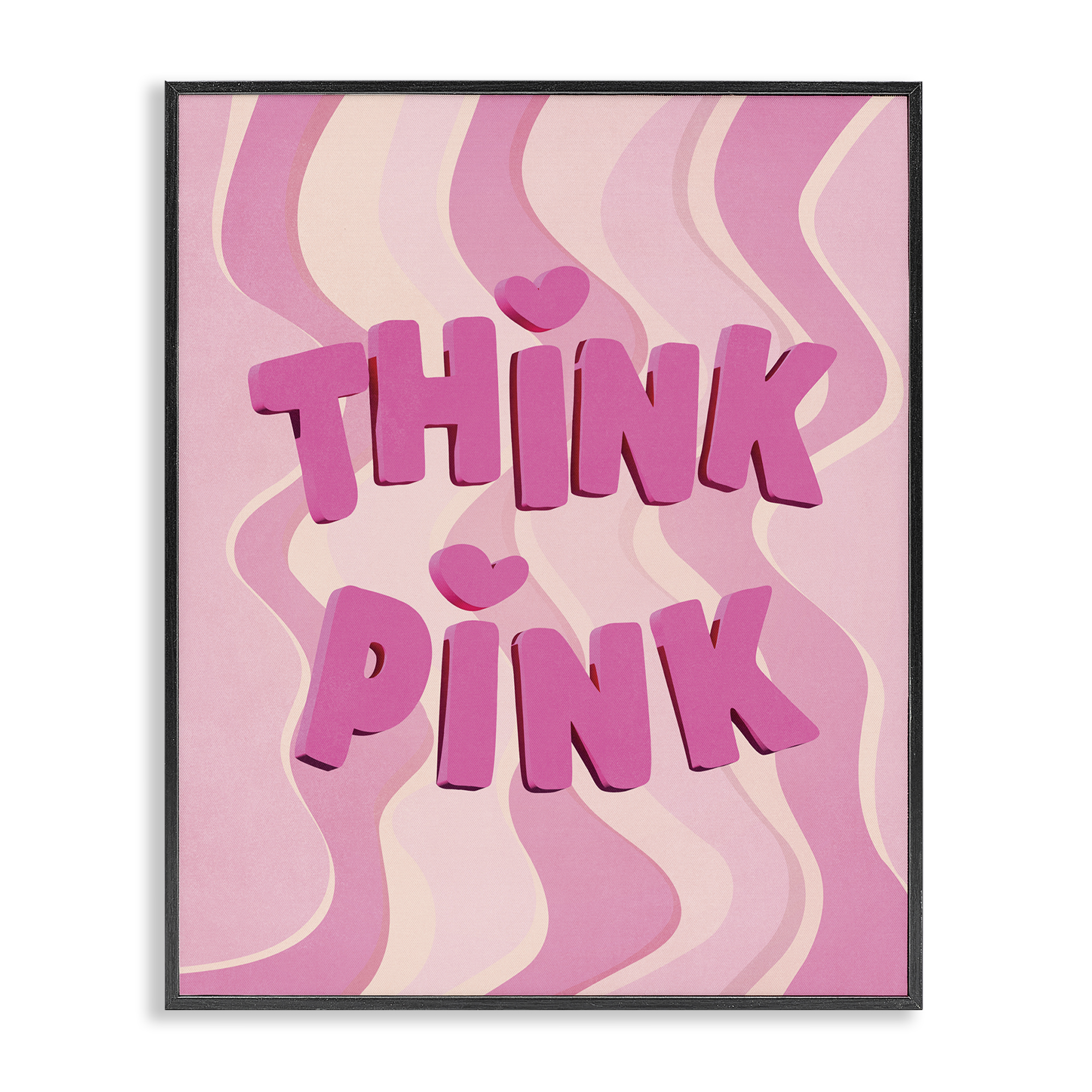 Stupell Industries Think Pink Wavy Pattern Text & Numbers Painting Black Framed Art Print Wall Art, 11 x 14