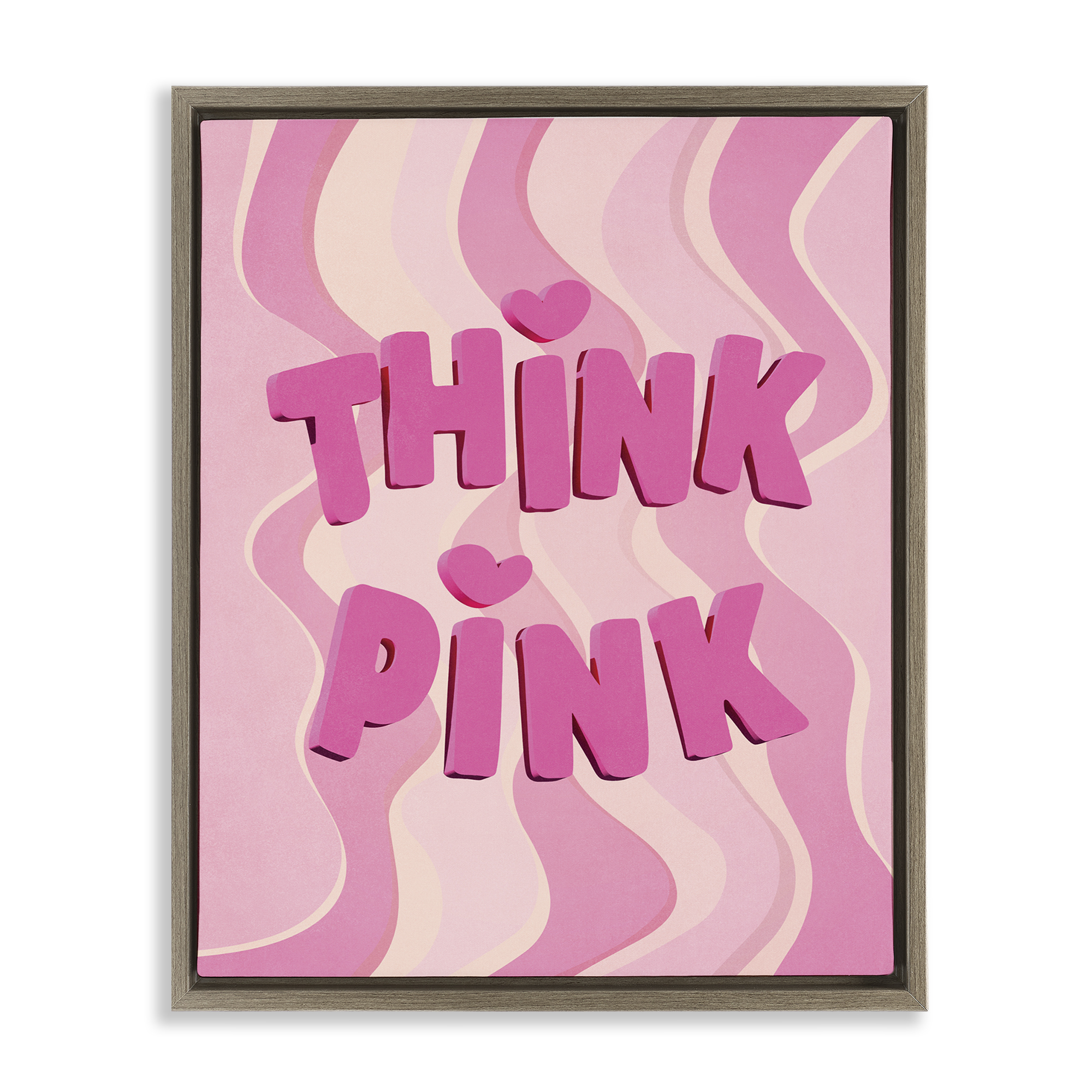 Stupell Industries Think Pink Wavy Pattern Text & Numbers Painting Brown Floater Framed Canvas Art Print Wall Art, 17 x 21