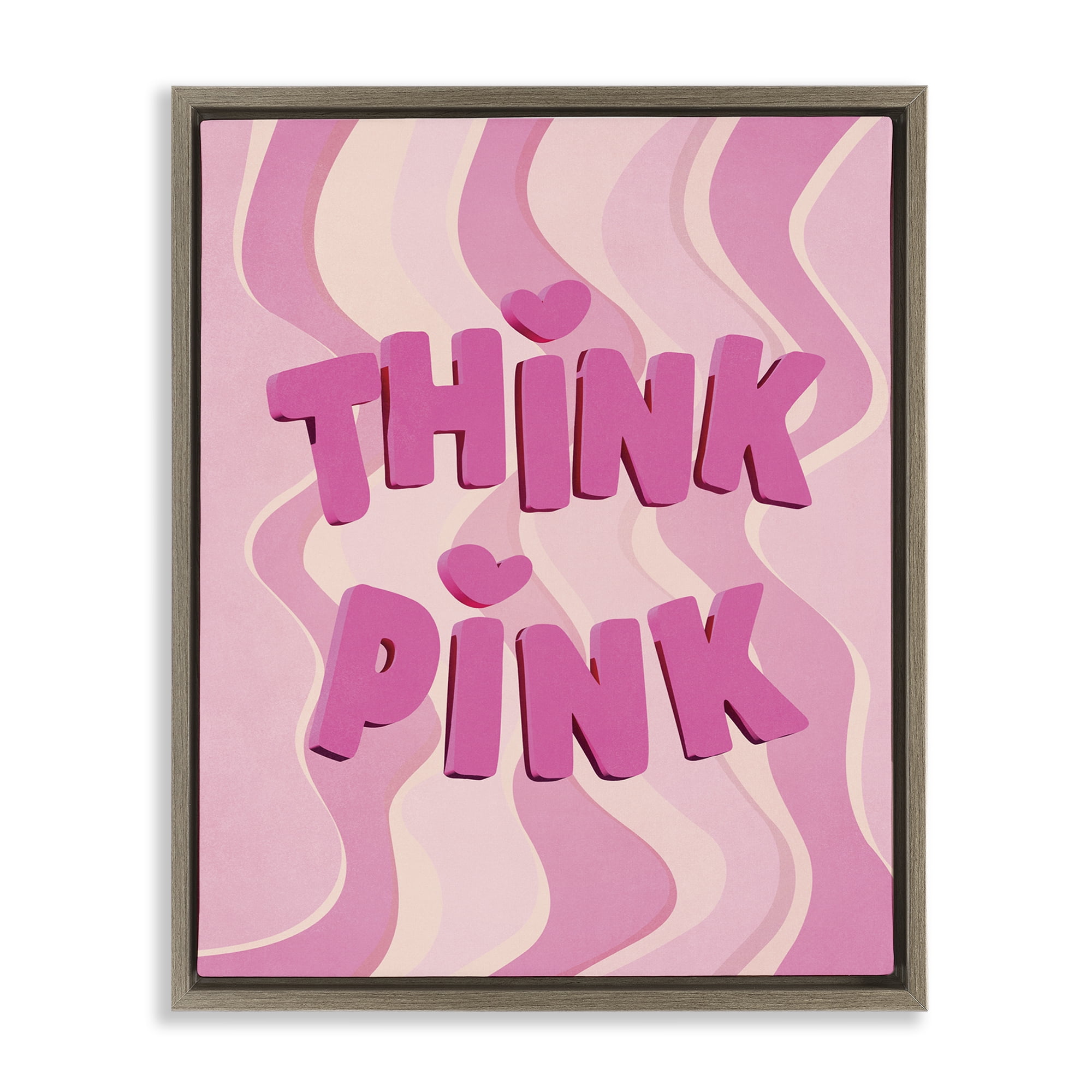 Stupell Industries Think Pink Wavy Pattern Text & Numbers Painting Brown Floater Framed Canvas Art Print Wall Art, 25 x 31
