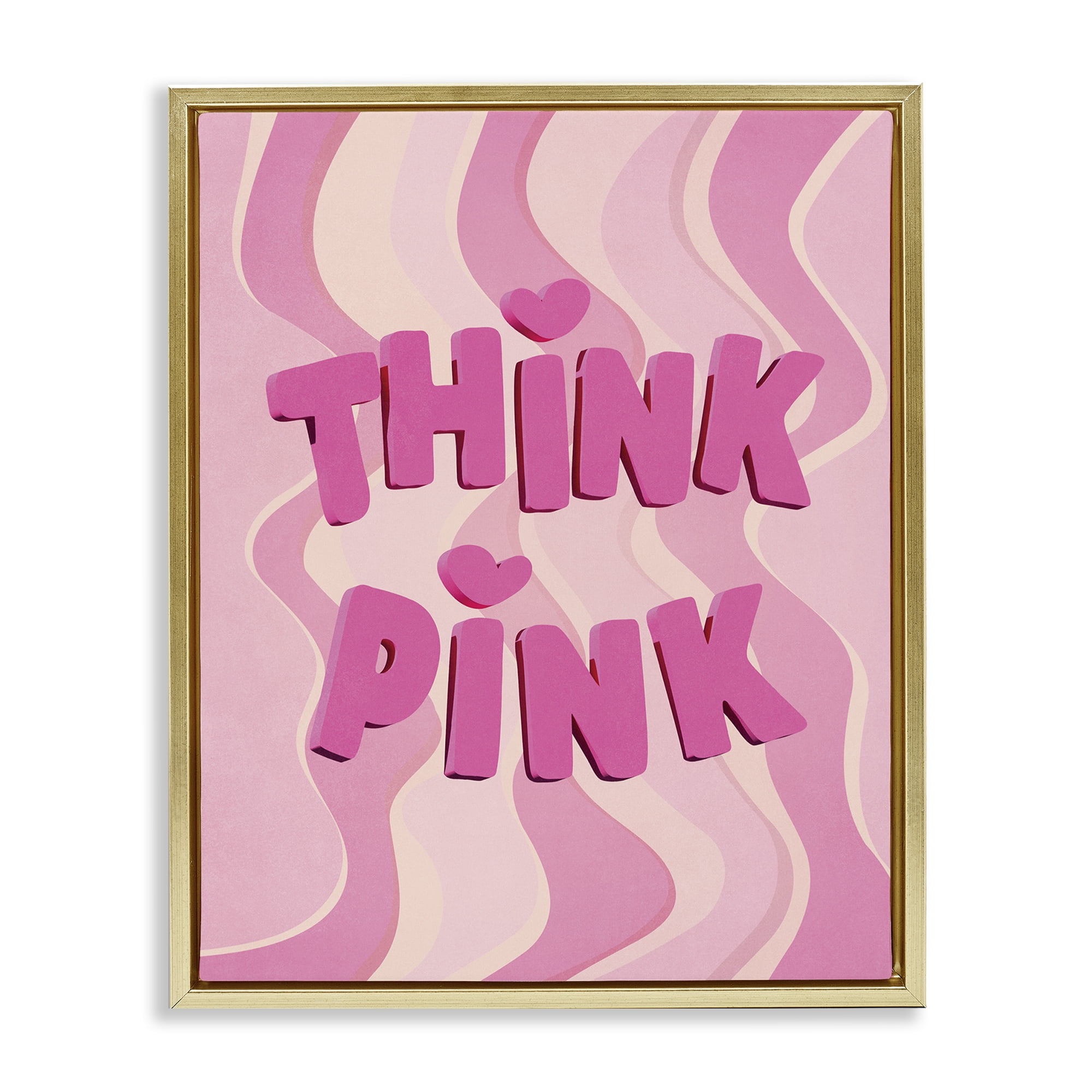Stupell Industries Think Pink Wavy Pattern Text & Numbers Painting Gold Floater Framed Canvas Art Print Wall Art, 17 x 21