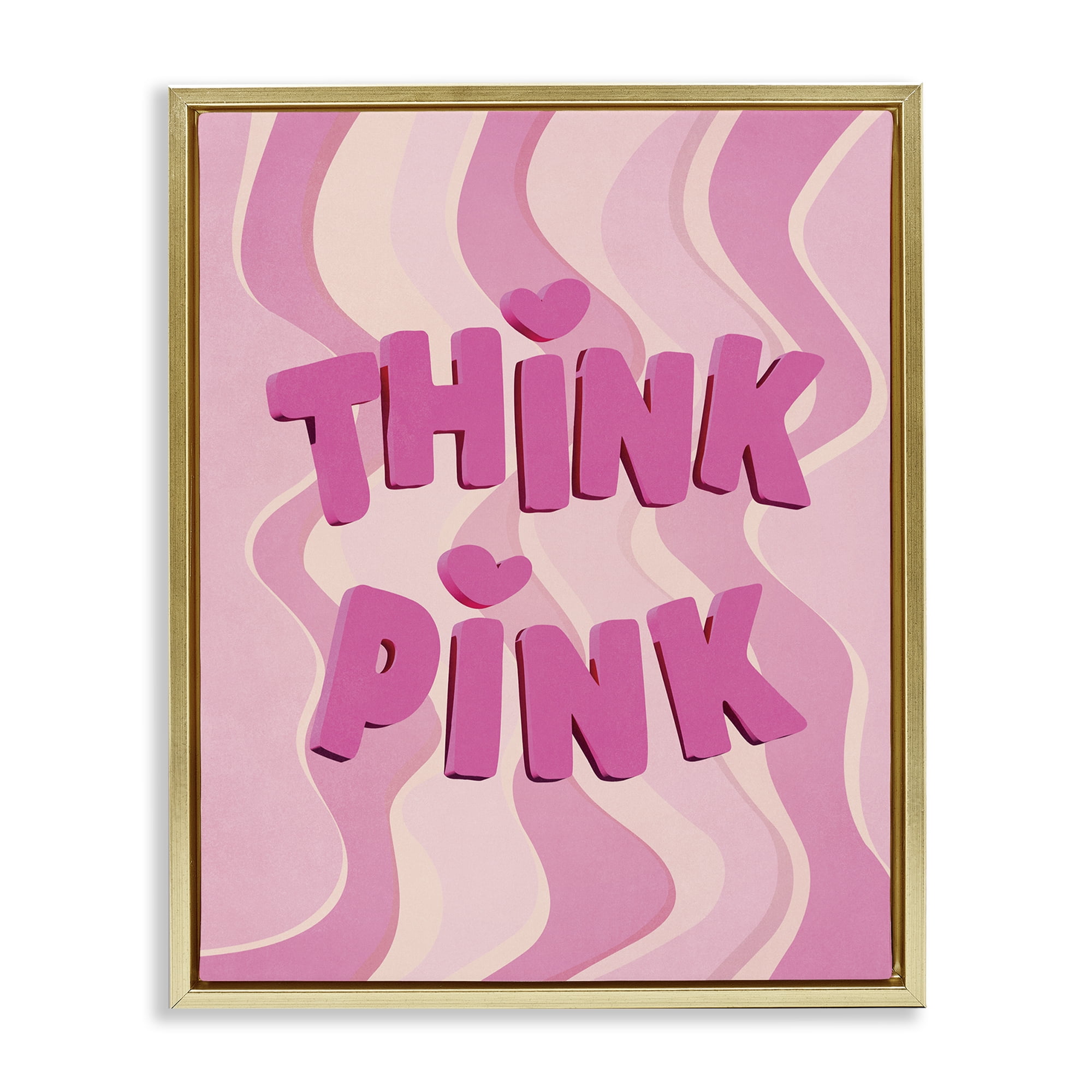Stupell Industries Think Pink Wavy Pattern Text & Numbers Painting Gold Floater Framed Canvas Art Print Wall Art, 25 x 31