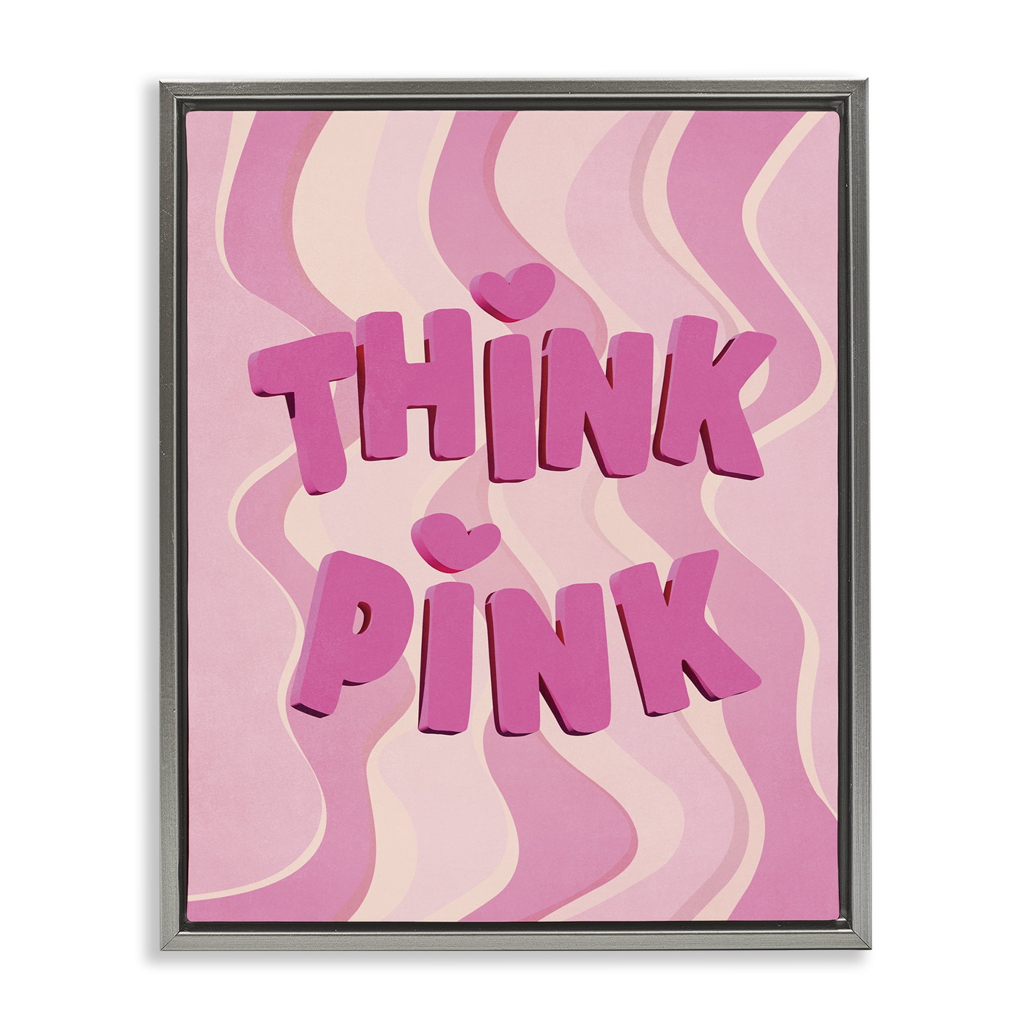 Stupell Industries Think Pink Wavy Pattern Text & Numbers Painting Gray Floater Framed Canvas Art Print Wall Art, 17 x 21