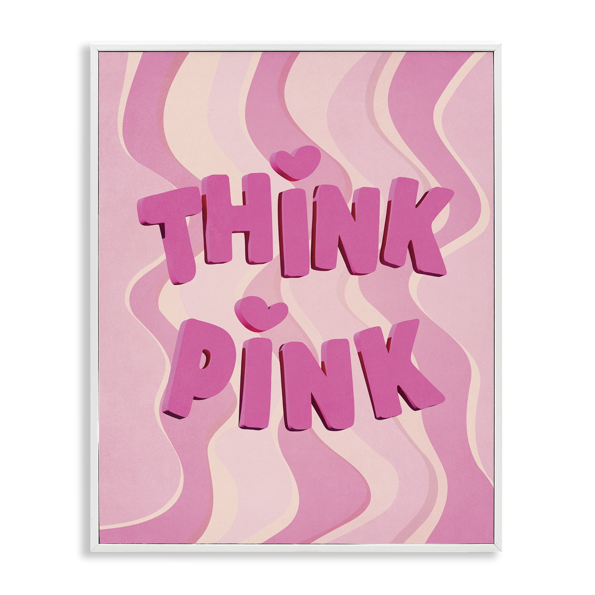 Stupell Industries Think Pink Wavy Pattern Text & Numbers Painting White Framed Art Print Wall Art, 11 x 14