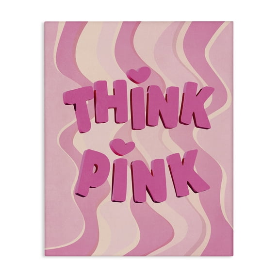 Stupell Industries Think Pink Wavy Pattern Text & Numbers Painting Wrapped Canvas Art Print Wall Art, 16 x 20