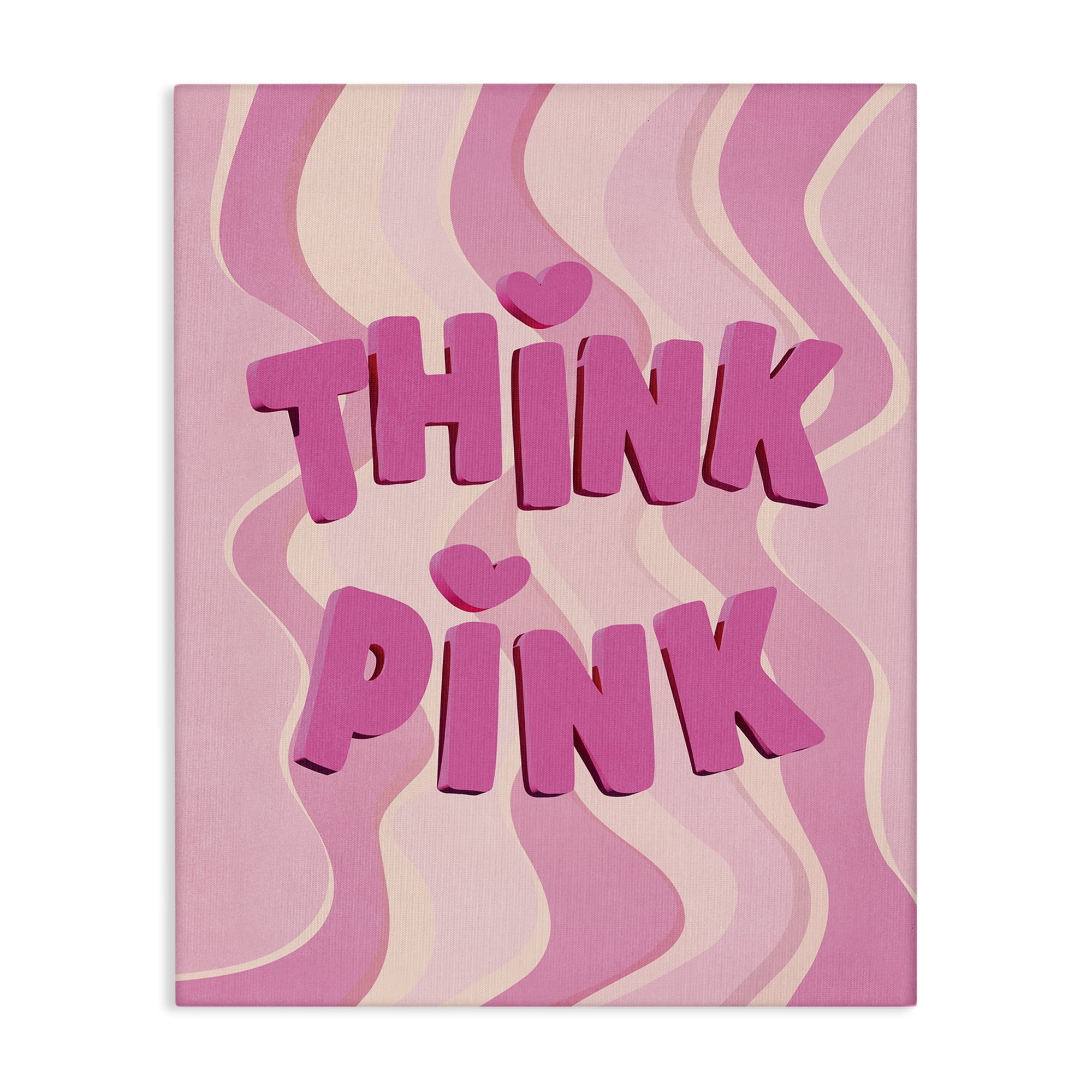 Stupell Industries Think Pink Wavy Pattern Text & Numbers Painting Wrapped Canvas Art Print Wall Art, 36 x 48