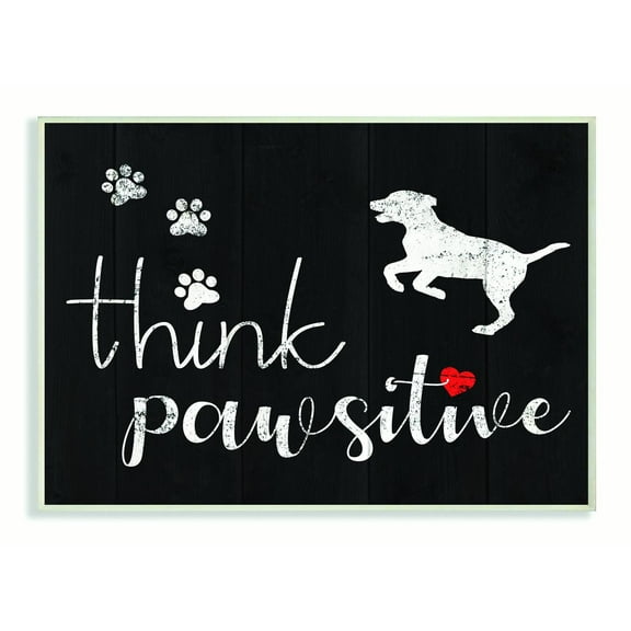 Stupell Industries Think Positive Dog Pet Black And White Word Design Graphic Art Unframed Art Print Wall Art, 10x15, by Daphne Polselli